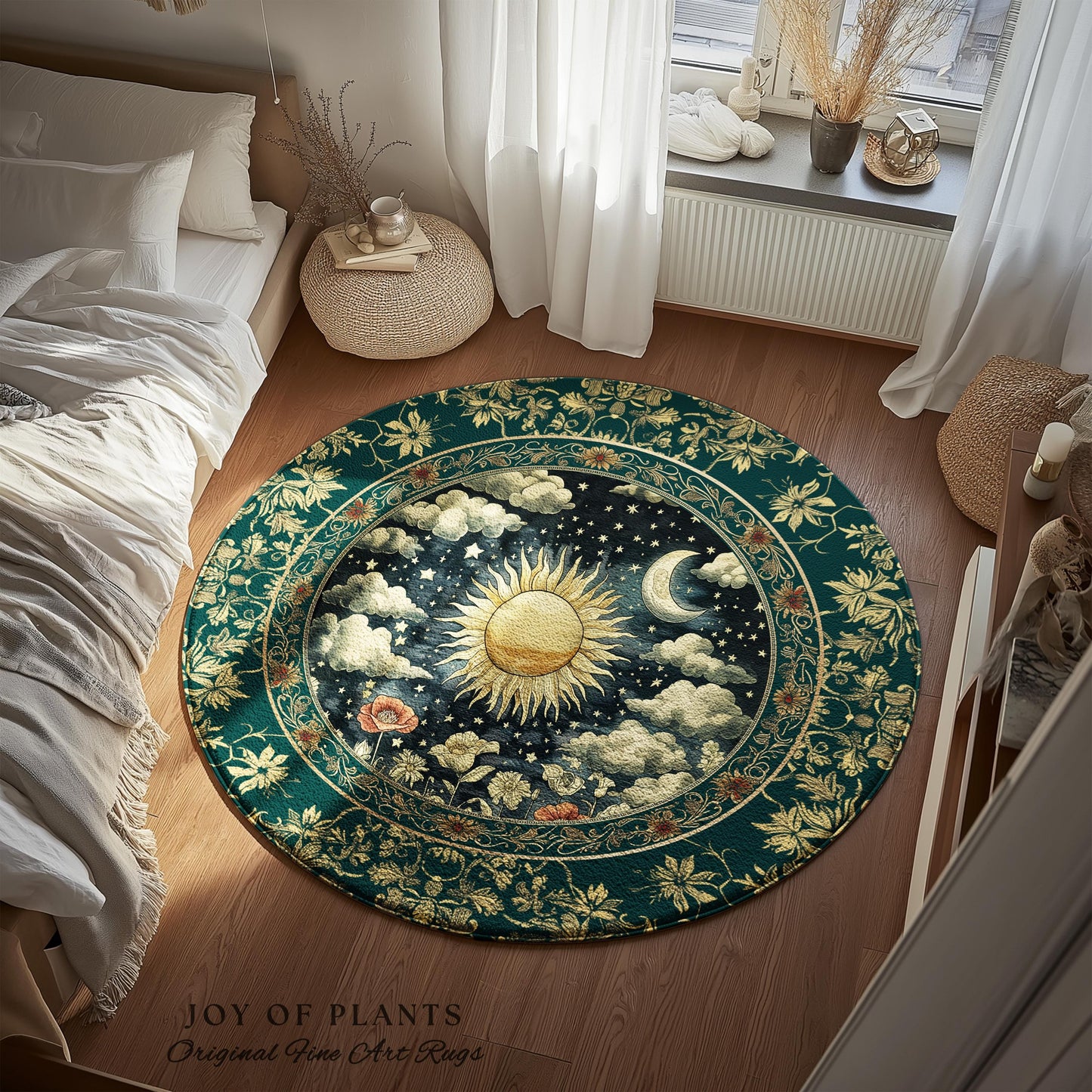 Dreamy Aesthetic Maximalist Accent Rug | Sun and Moon Bohemian Sunshine Astrology Psychedelic Celestial Cozy Bedroom Magical Area Rug Tarot
