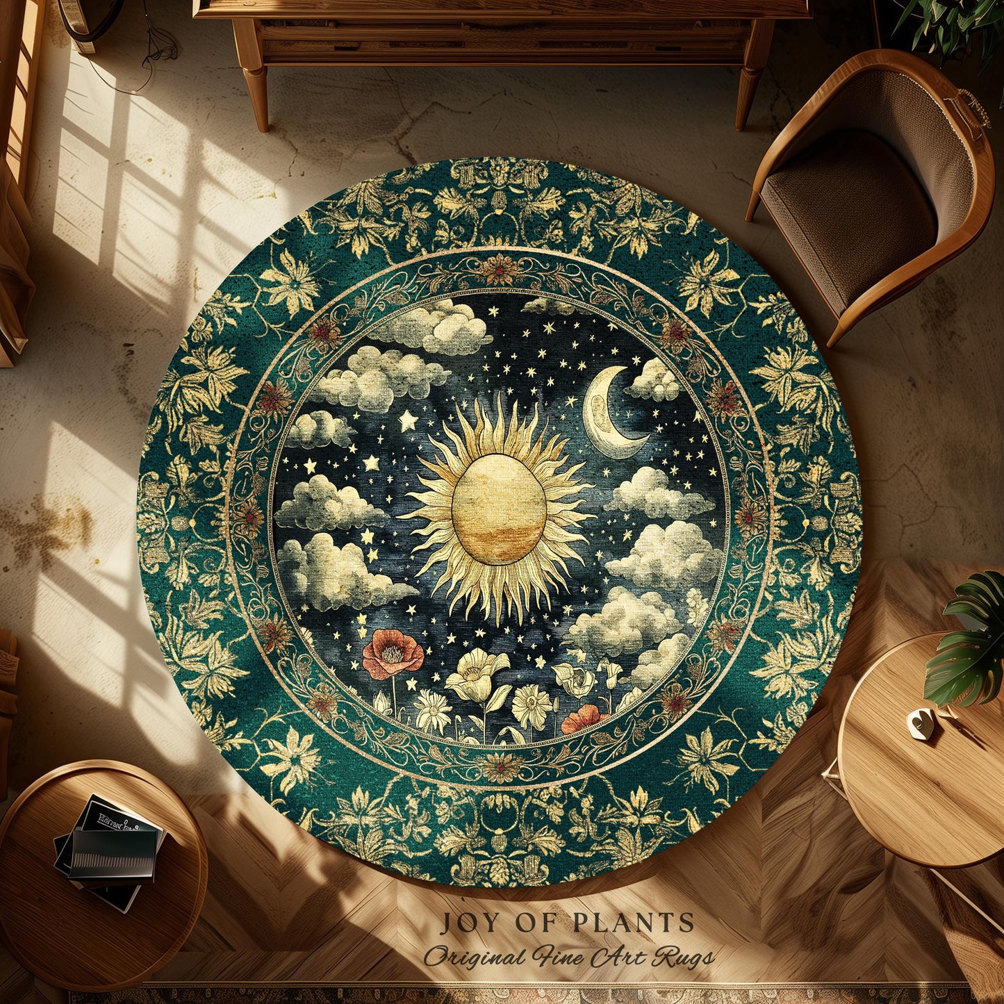 Dreamy Aesthetic Maximalist Accent Rug | Sun and Moon Bohemian Sunshine Astrology Psychedelic Celestial Cozy Bedroom Magical Area Rug Tarot