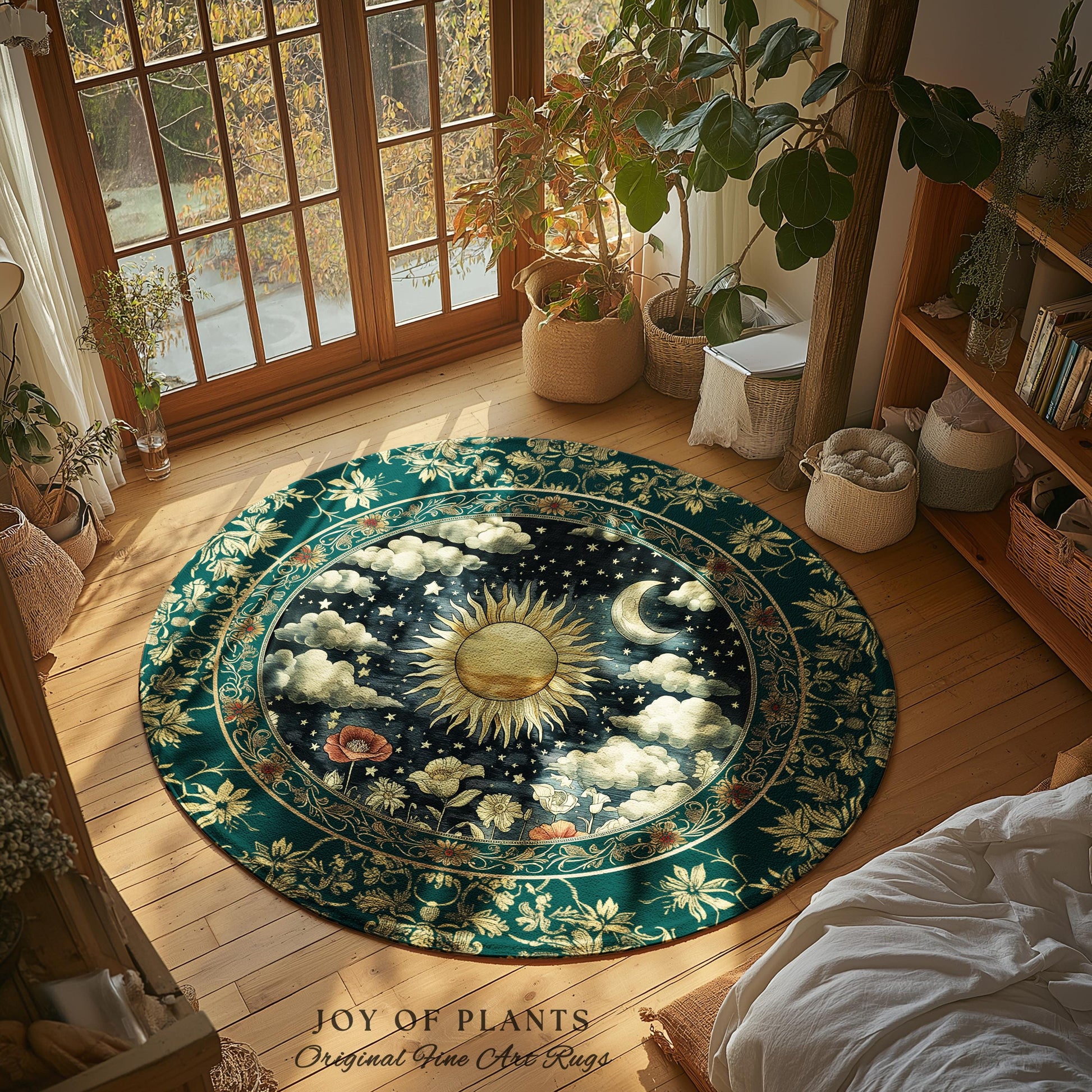 Dreamy Aesthetic Maximalist Accent Rug | Sun and Moon Bohemian Sunshine Astrology Psychedelic Celestial Cozy Bedroom Magical Area Rug Tarot