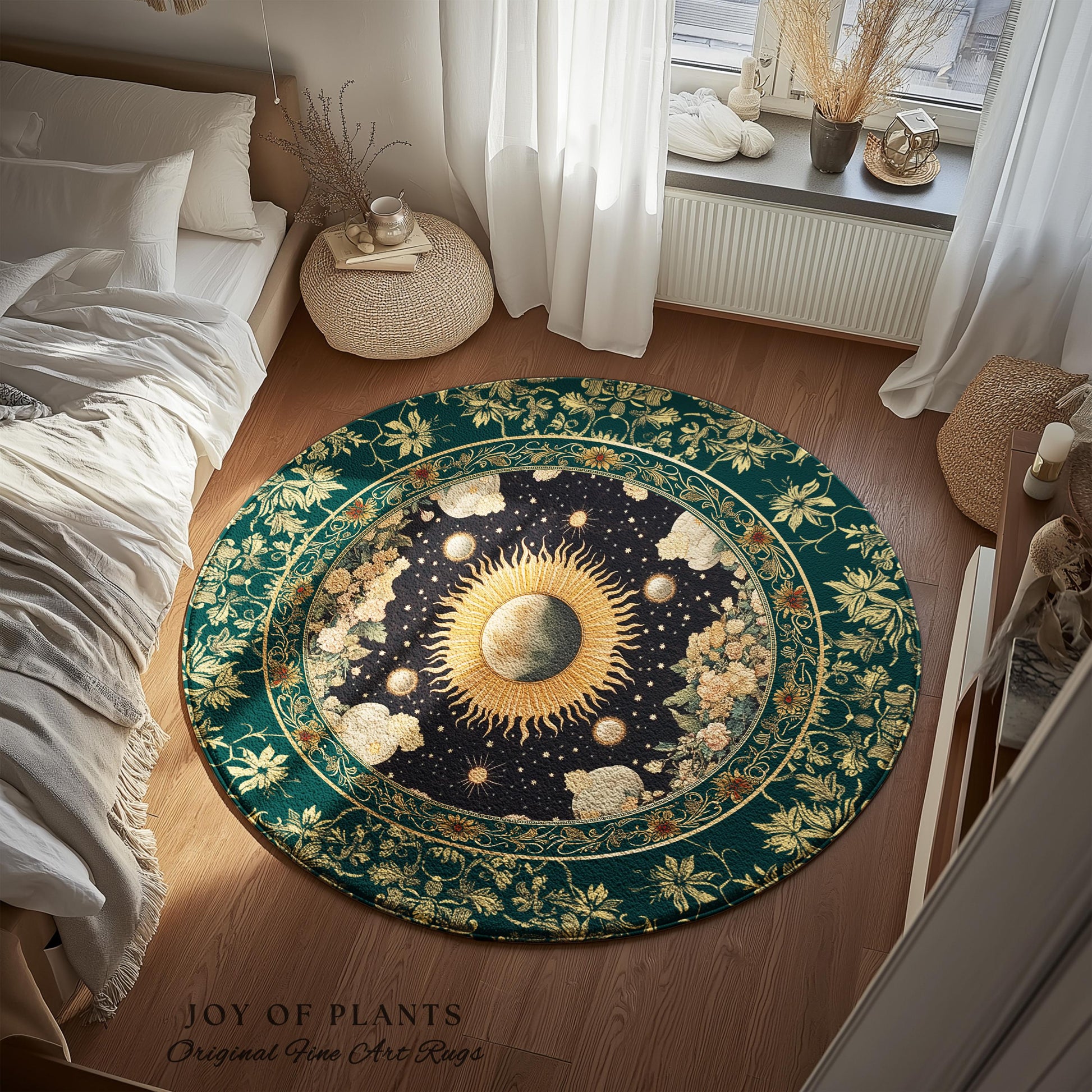 Sun and Moon Bohemian Accent Rug | Moody Skies Astrology Vintage Celestial Cozy Area Rug Astrology Tapestry Dark Cottagecore Boho Style |