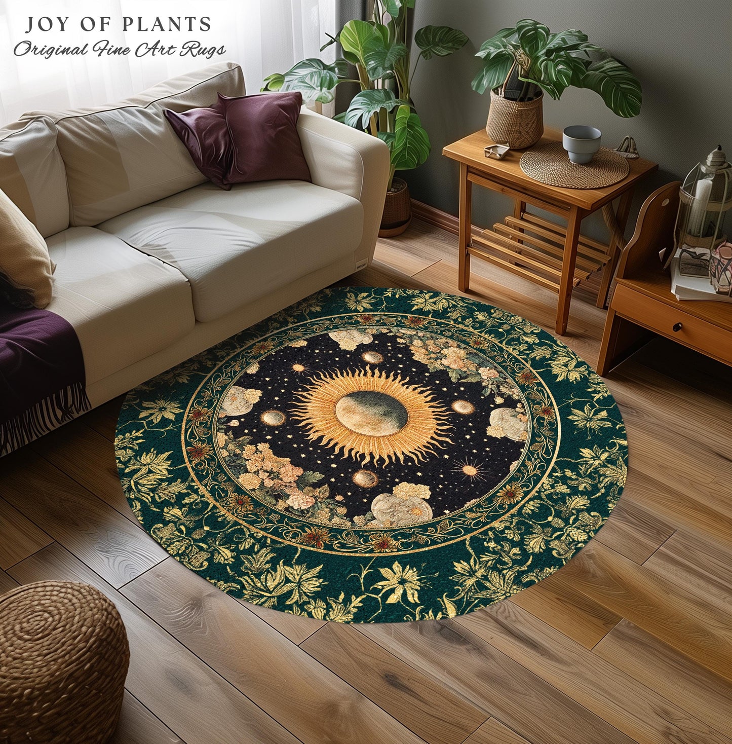 Sun and Moon Bohemian Accent Rug | Moody Skies Astrology Vintage Celestial Cozy Area Rug Astrology Tapestry Dark Cottagecore Boho Style |
