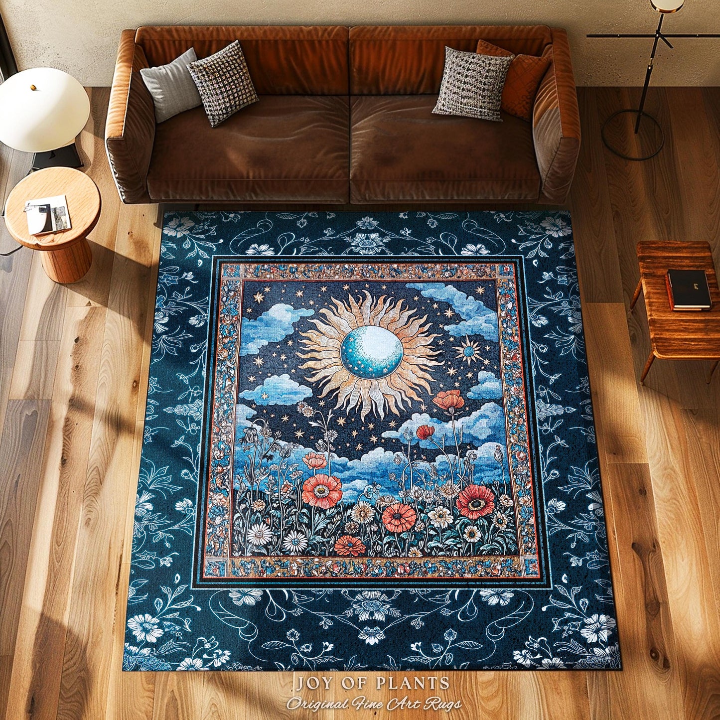 Retro Astrology Round Area Rug | Whimsigothic Bedroom Maximalist Hippie Aesthetic Floral Home Accent Rug Psychedelic Cottagecore Ethereal |