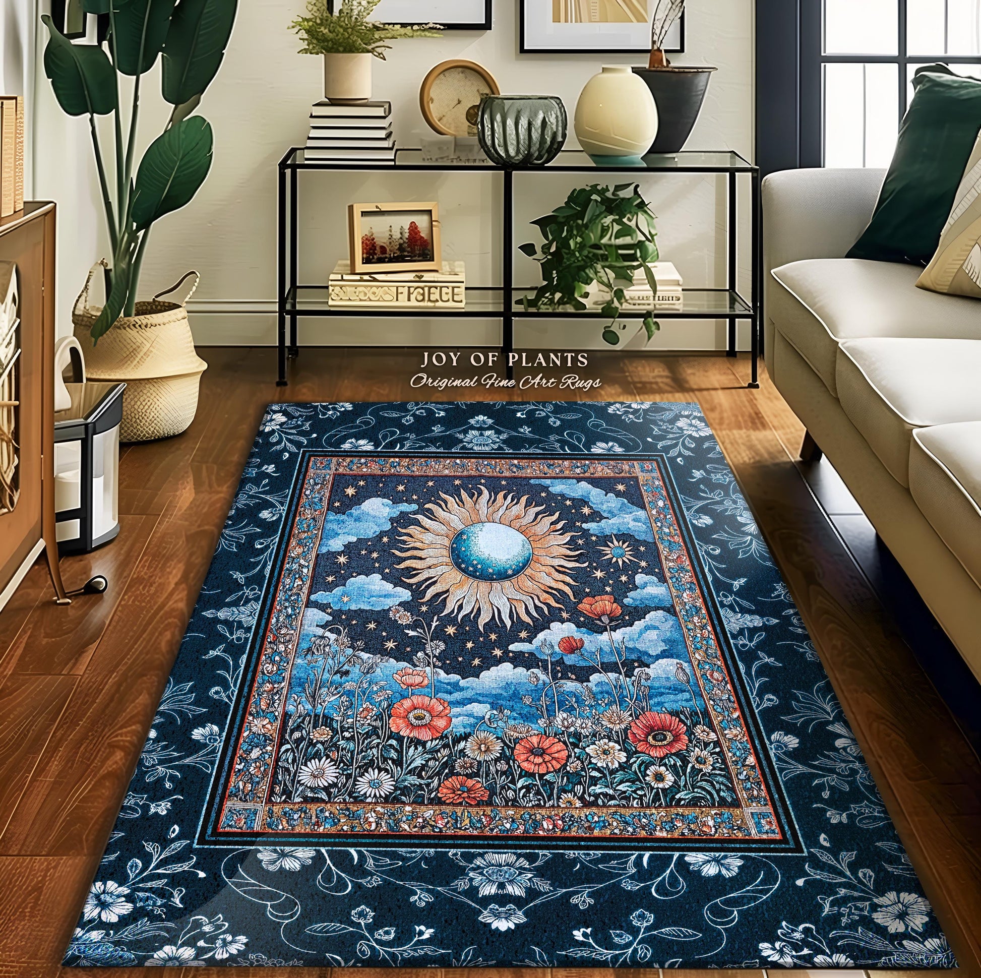 Retro Astrology Round Area Rug | Whimsigothic Bedroom Maximalist Hippie Aesthetic Floral Home Accent Rug Psychedelic Cottagecore Ethereal |