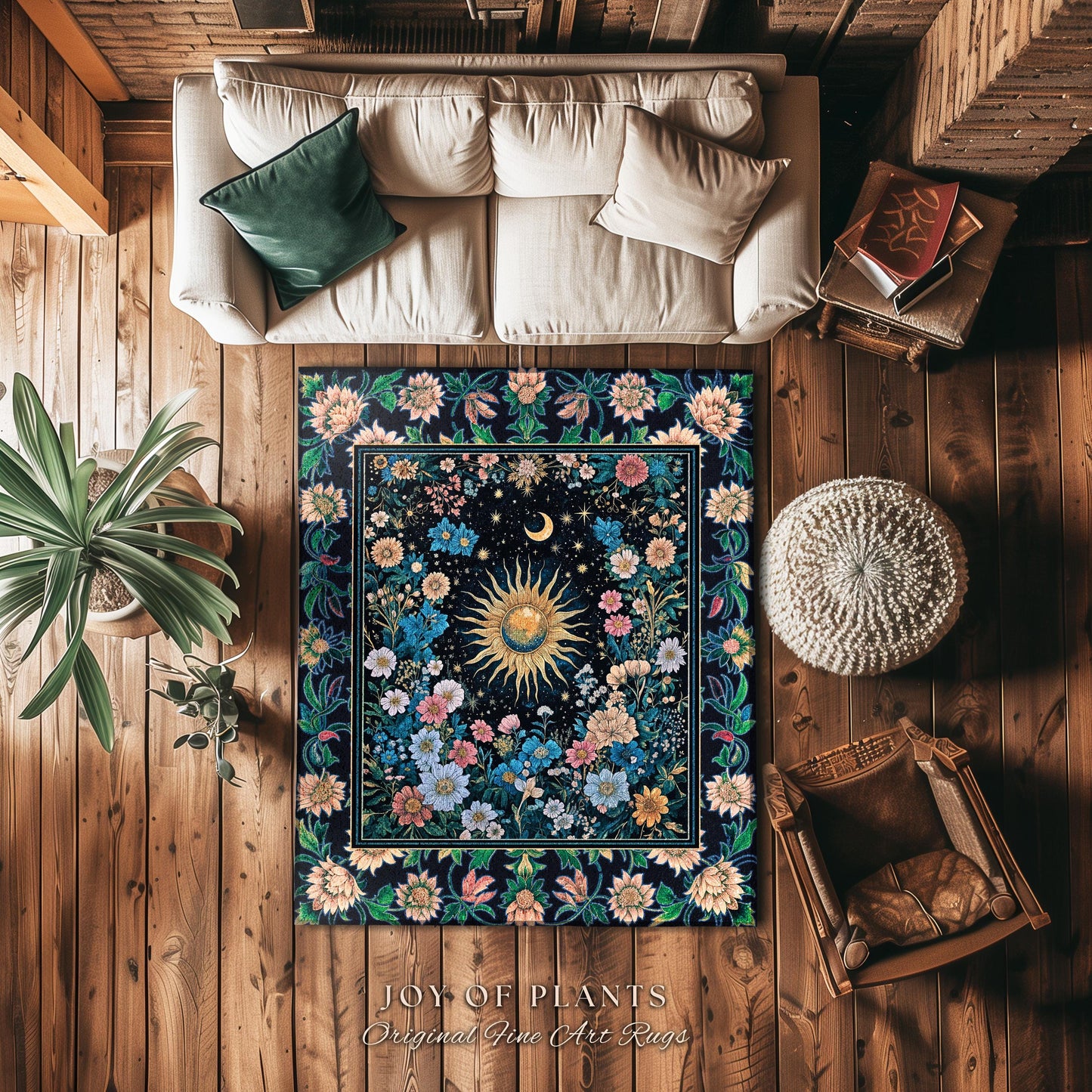 Colorful Maximalist Boho Sun Area Rug | Whimsigothic Tarot Home Accent Celestial Spiritual Decor Bohemian Indie Bedroom Sun and Moon Cozy |