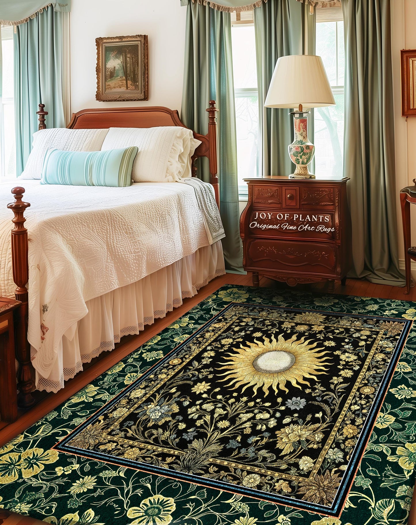 Boho Tarot Sun Round Accent Rug | Zodiac Inspired Mystical Area Rug Floral Whimsical Ethereal Moon and Stars Astrology Witchy Bedroom Decor