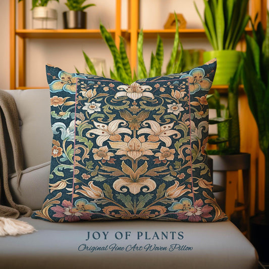 Rustic Farmhouse Floral Pillow Country Cottage Charm | Soft Cottagecore Botanical Elegance Vintage Boho Flower Pattern Morris Style Cushion