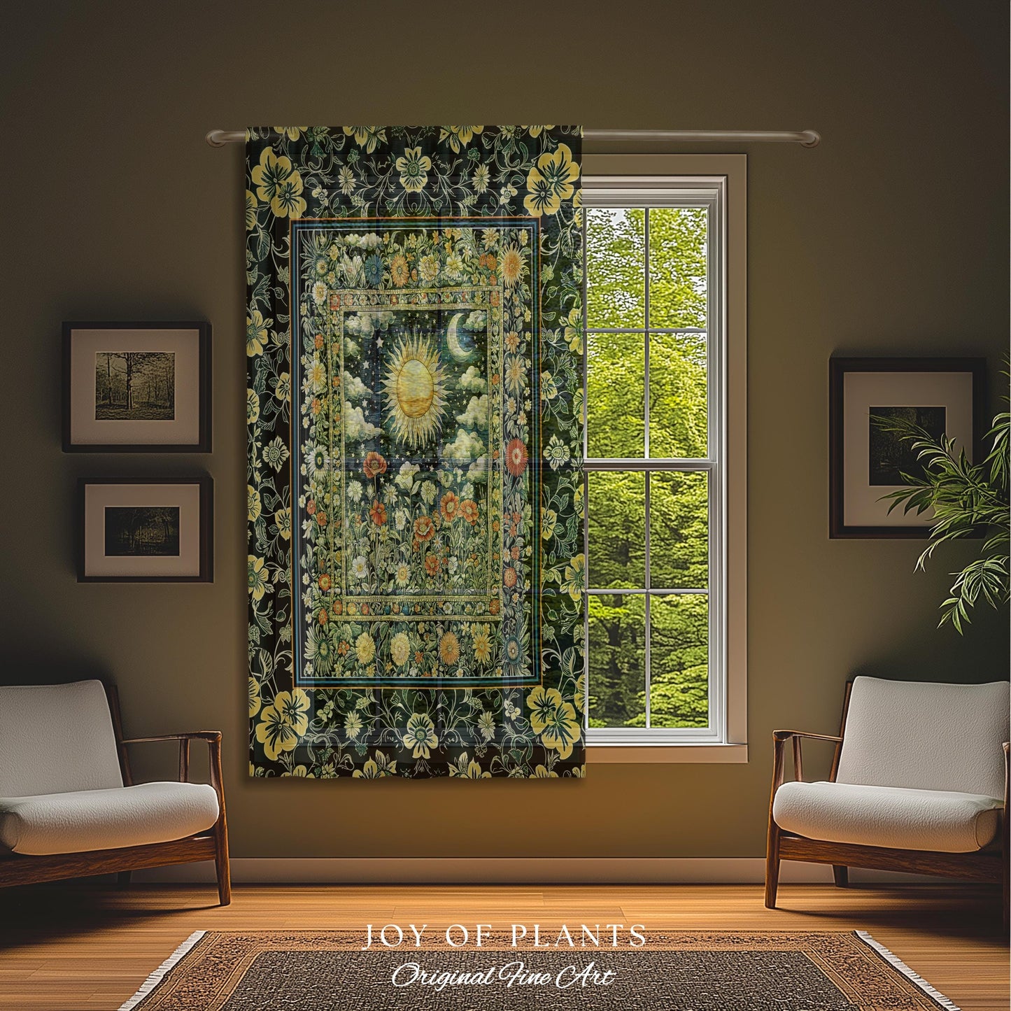 Dreamy Aesthetic Maximalist Curtain | Sun and Moon Bohemian Sunshine Drapes Astrology Psychedelic Celestial Cozy Bedroom Tarot Inspired |