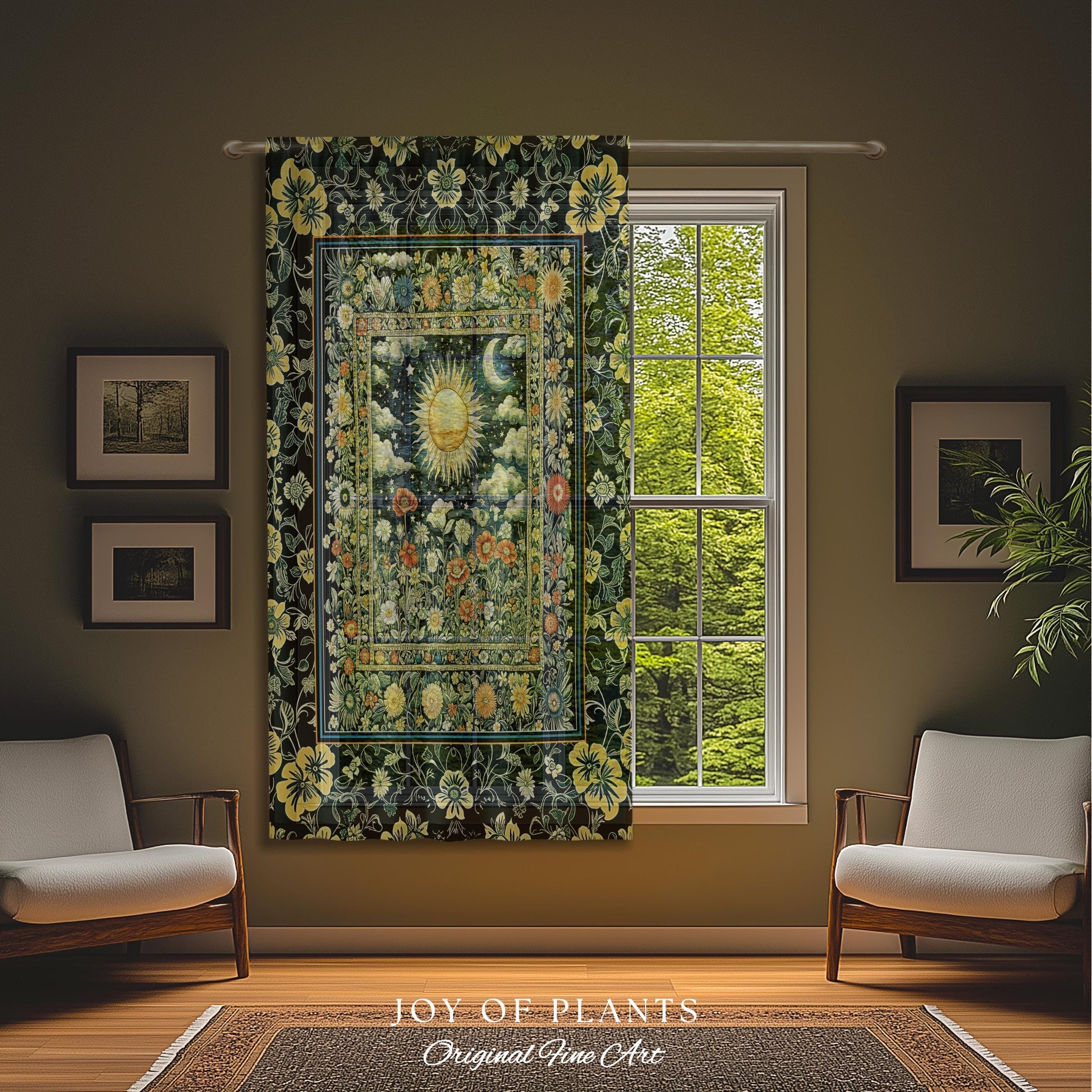 Dreamy Aesthetic Maximalist Curtain | Sun and Moon Bohemian Sunshine Drapes Astrology Psychedelic Celestial Cozy Bedroom Tarot Inspired |