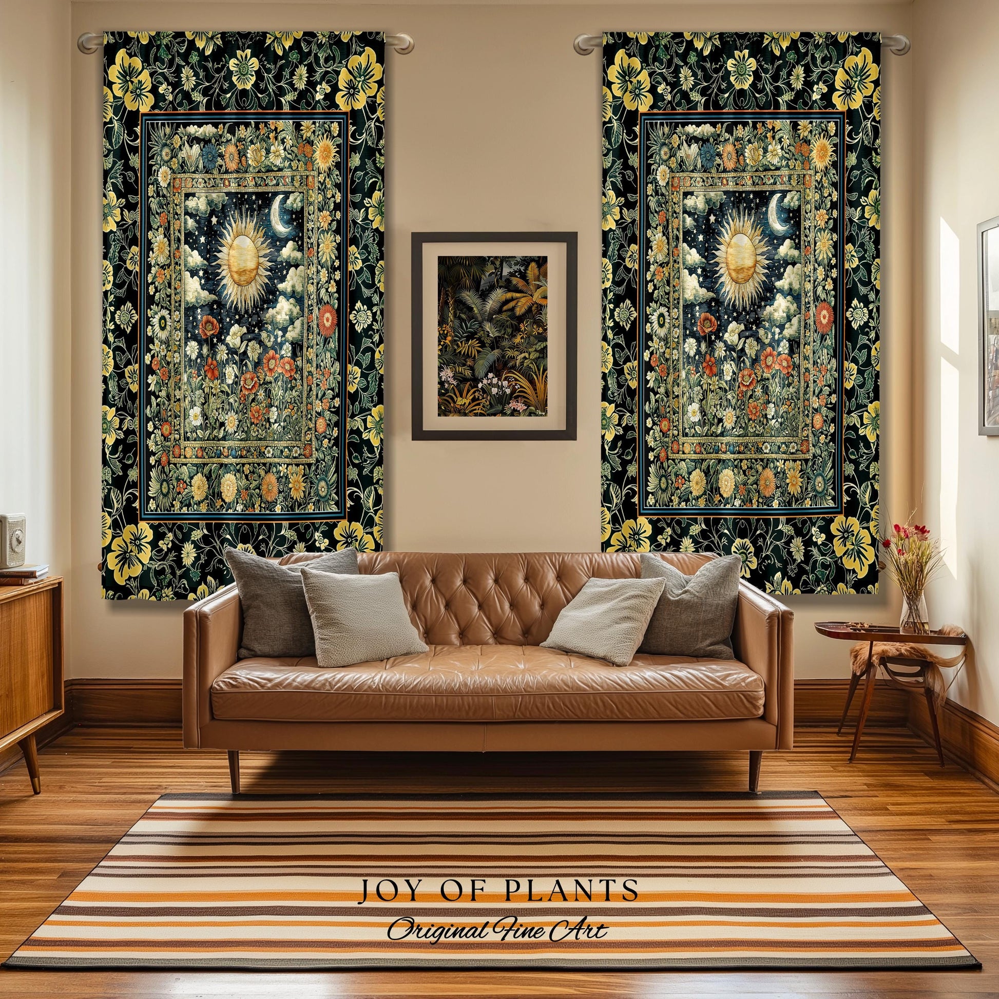 Dreamy Aesthetic Maximalist Curtain | Sun and Moon Bohemian Sunshine Drapes Astrology Psychedelic Celestial Cozy Bedroom Tarot Inspired |