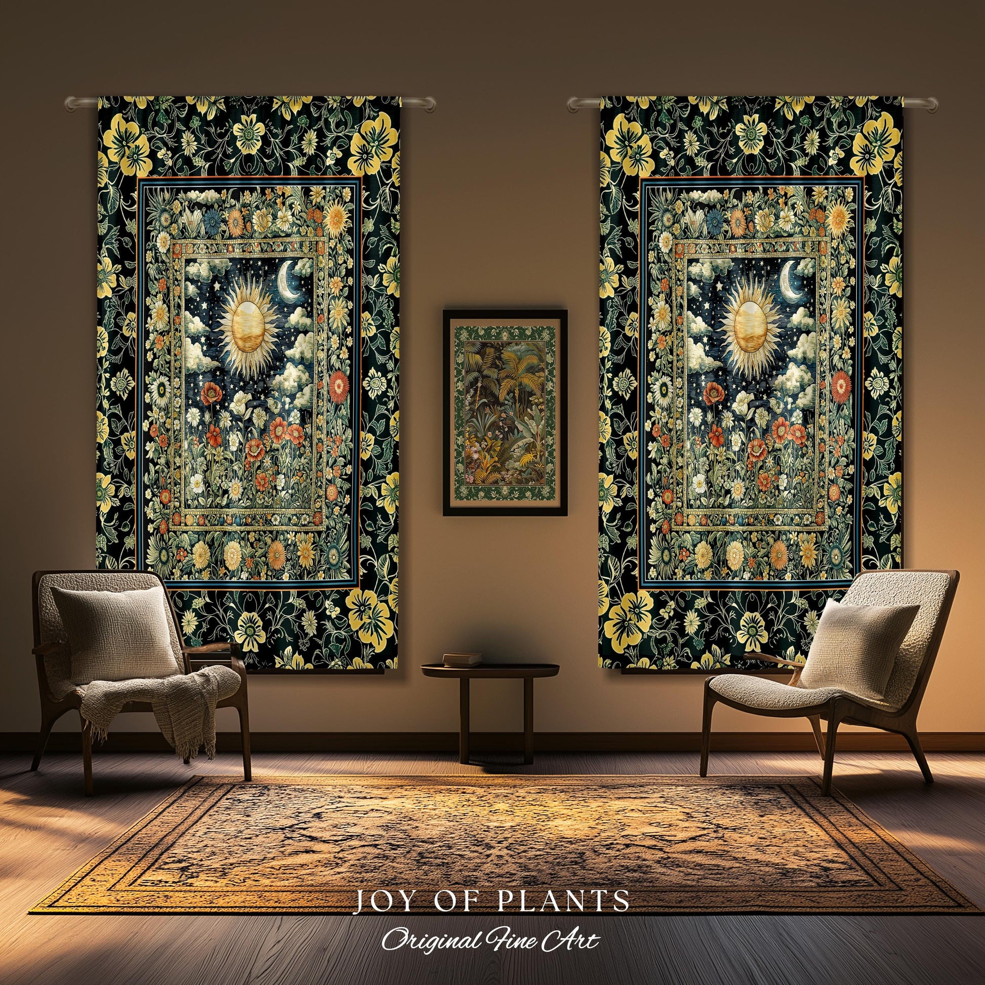 Dreamy Aesthetic Maximalist Curtain | Sun and Moon Bohemian Sunshine Drapes Astrology Psychedelic Celestial Cozy Bedroom Tarot Inspired |