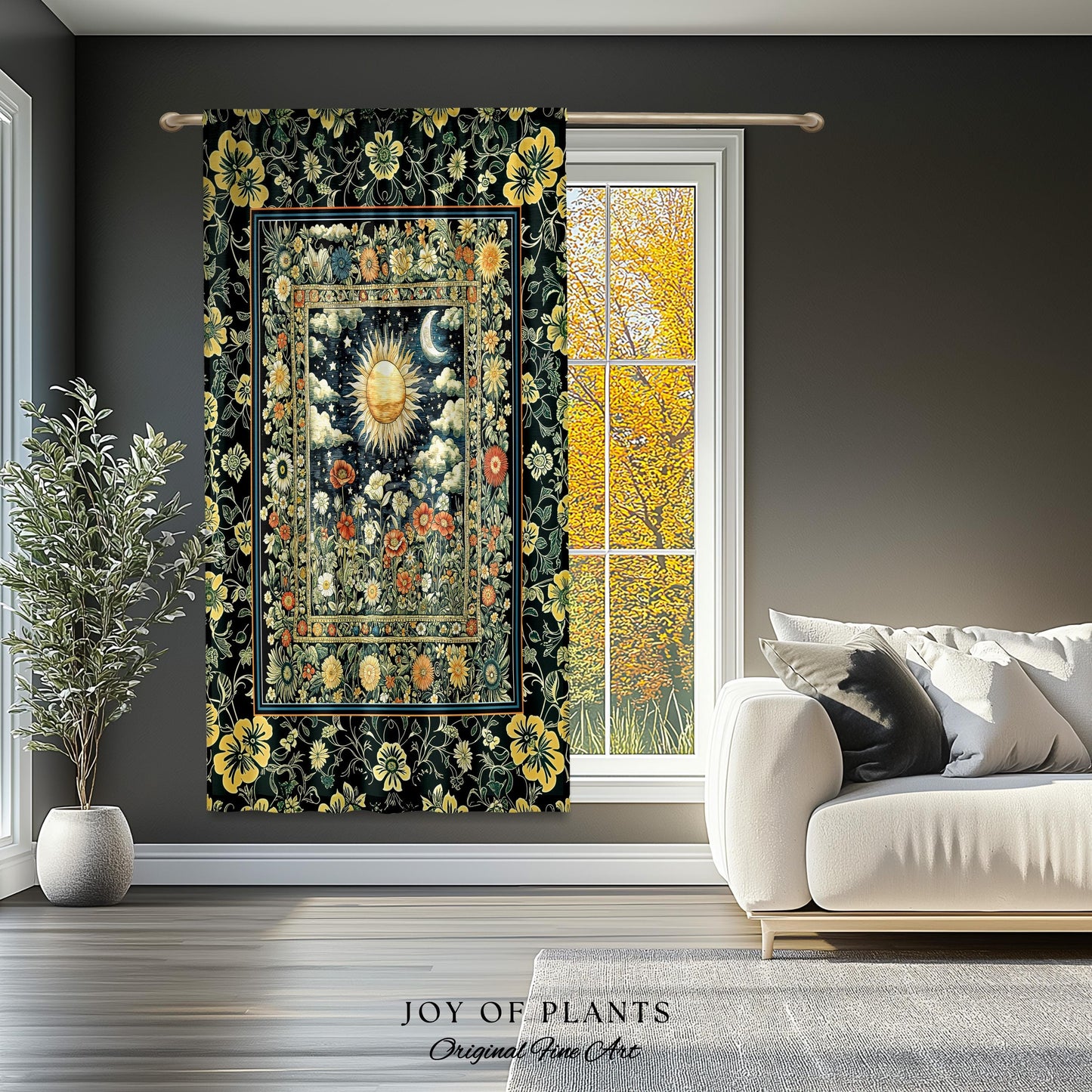 Dreamy Aesthetic Maximalist Curtain | Sun and Moon Bohemian Sunshine Drapes Astrology Psychedelic Celestial Cozy Bedroom Tarot Inspired |