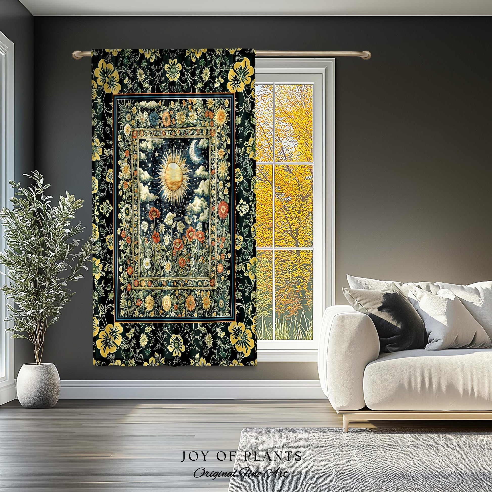Dreamy Aesthetic Maximalist Curtain | Sun and Moon Bohemian Sunshine Drapes Astrology Psychedelic Celestial Cozy Bedroom Tarot Inspired |