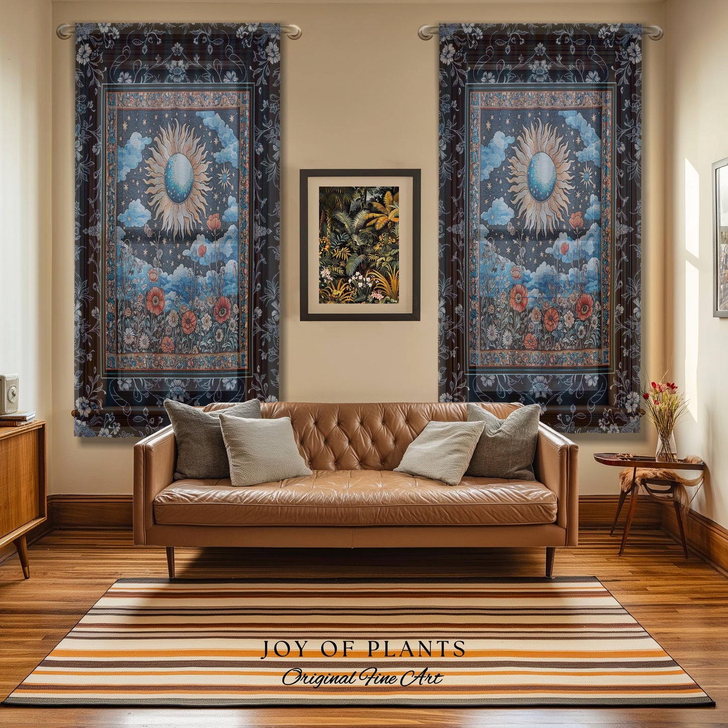 Retro Astrology Window Curtains | Whimsigothic Bedroom Maximalist Hippie Floral Woven Tapestry Psychedelic Cottagecore Ethereal Aesthetic |