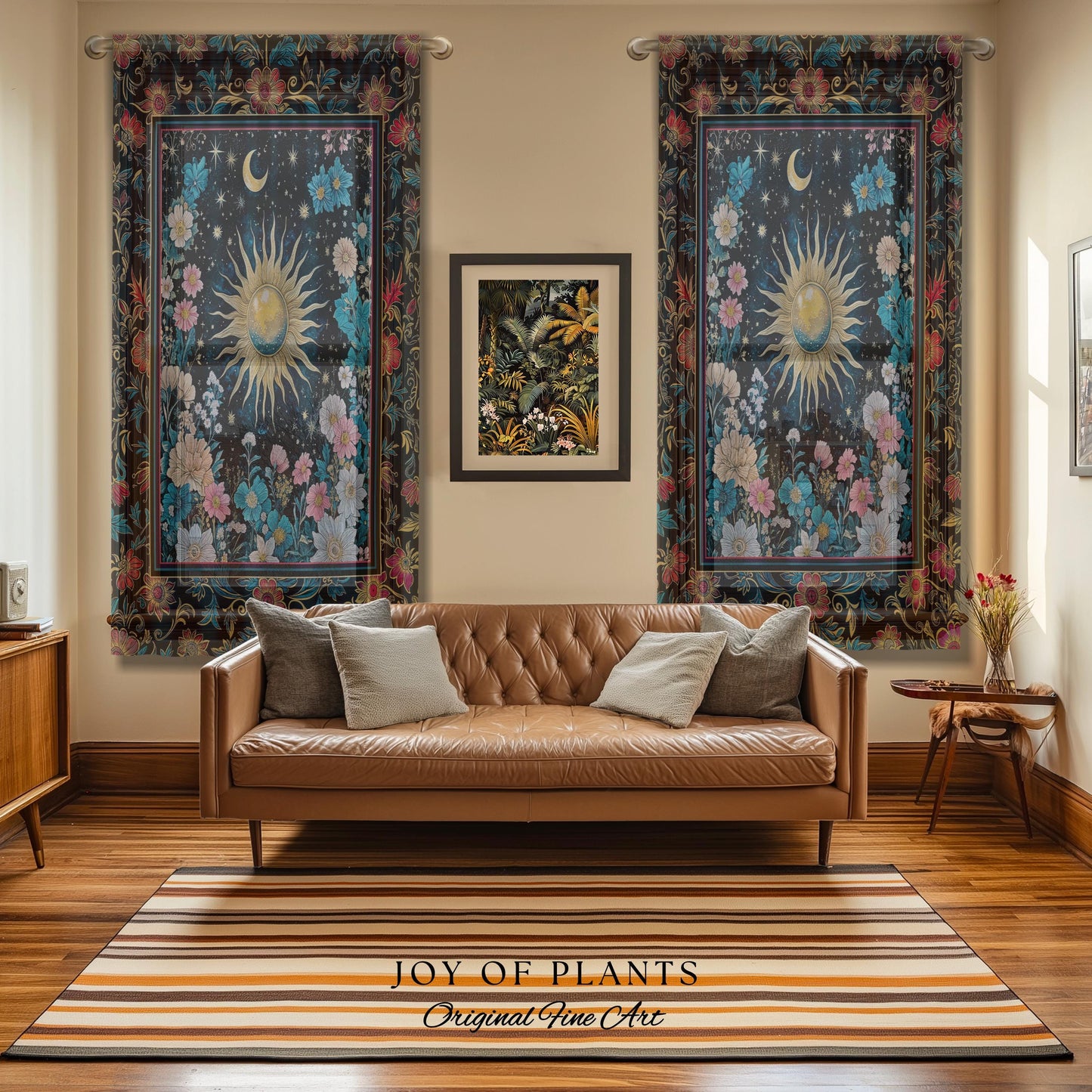 Celestial Sun Rustic Curtains | Eclectic Bedroom Accent Wildflowers Drapes Cosmic Astrology Aesthetic Psychedelic Tarot Inspired Home Decor