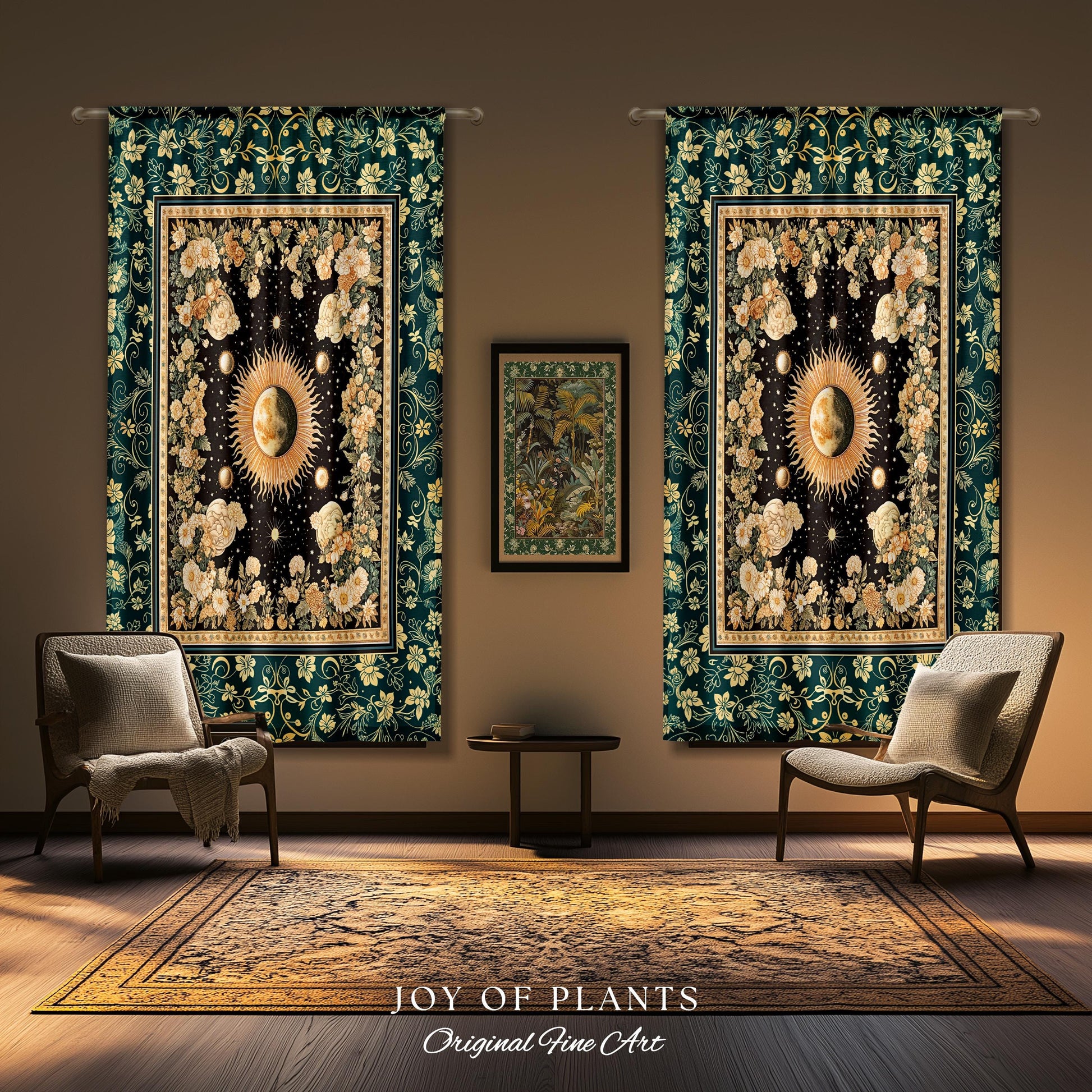 Sun and Moon Bohemian Curtains | Moody Skies Astrology Drapes Vintage Celestial Cozy Bedroom Astrology Tapestry Dark Cottagecore Bohemian |