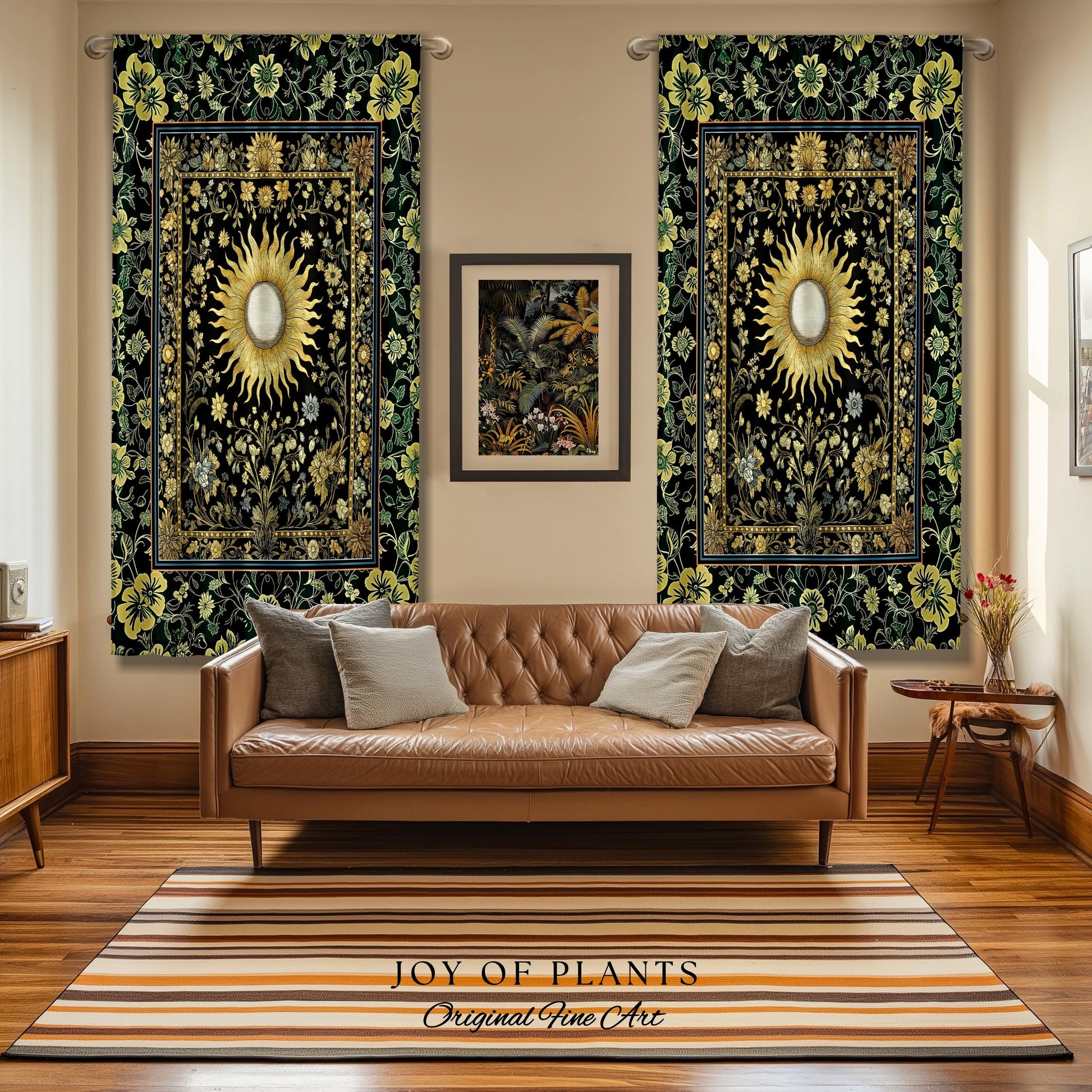 Boho Tarot Sun Window Curtain | Zodiac Inspired Mystical Drapes Floral Whimsical Ethereal Moon and Stars Astrology Aesthetic Witchy Decor |