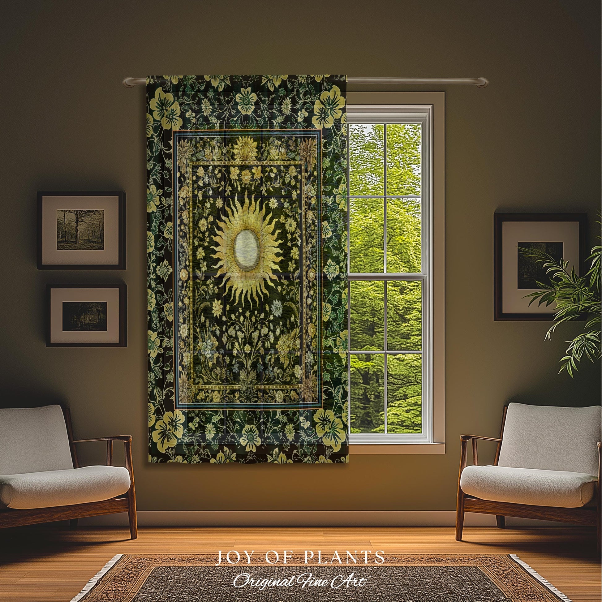 Boho Tarot Sun Window Curtain | Zodiac Inspired Mystical Drapes Floral Whimsical Ethereal Moon and Stars Astrology Aesthetic Witchy Decor |