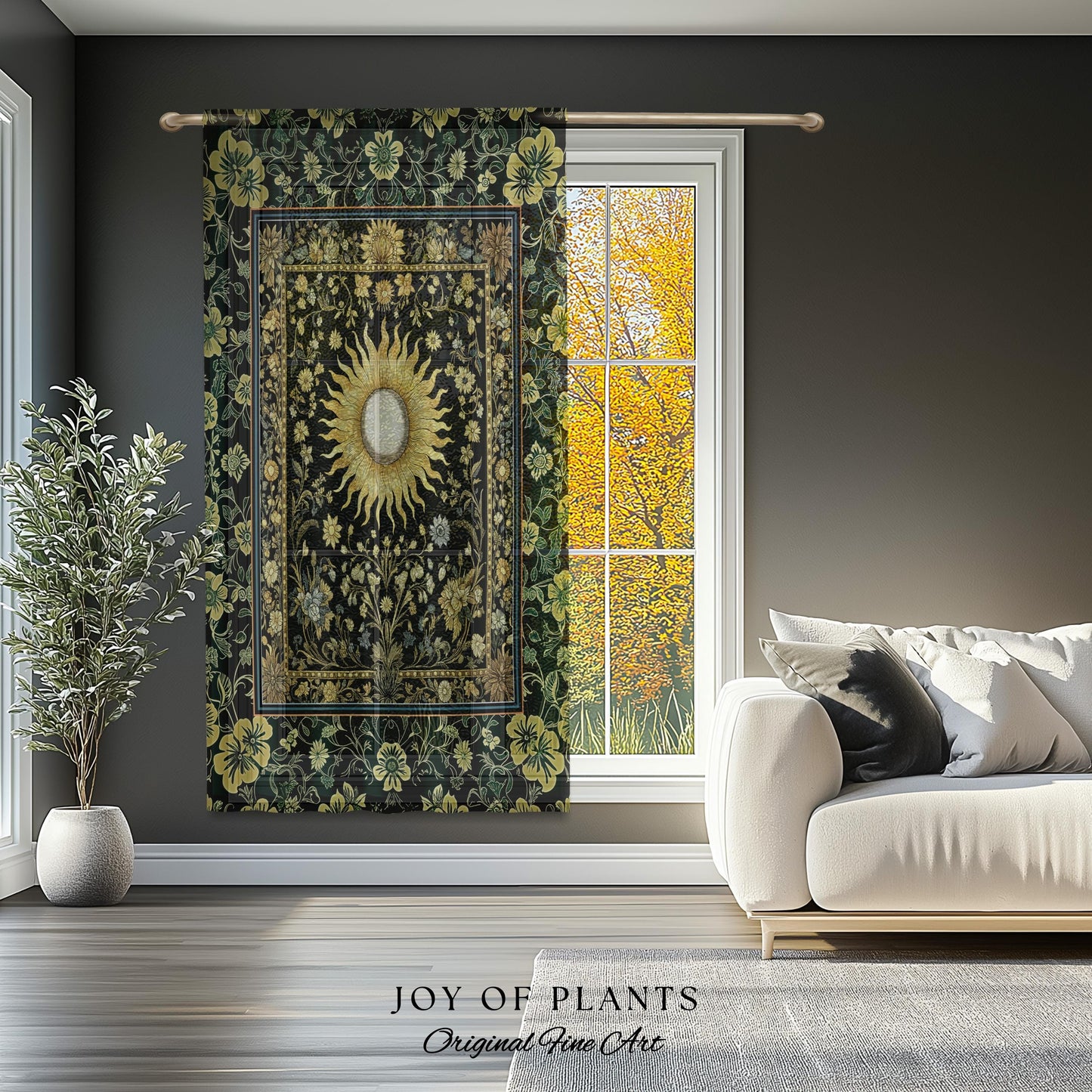 Boho Tarot Sun Window Curtain | Zodiac Inspired Mystical Drapes Floral Whimsical Ethereal Moon and Stars Astrology Aesthetic Witchy Decor |