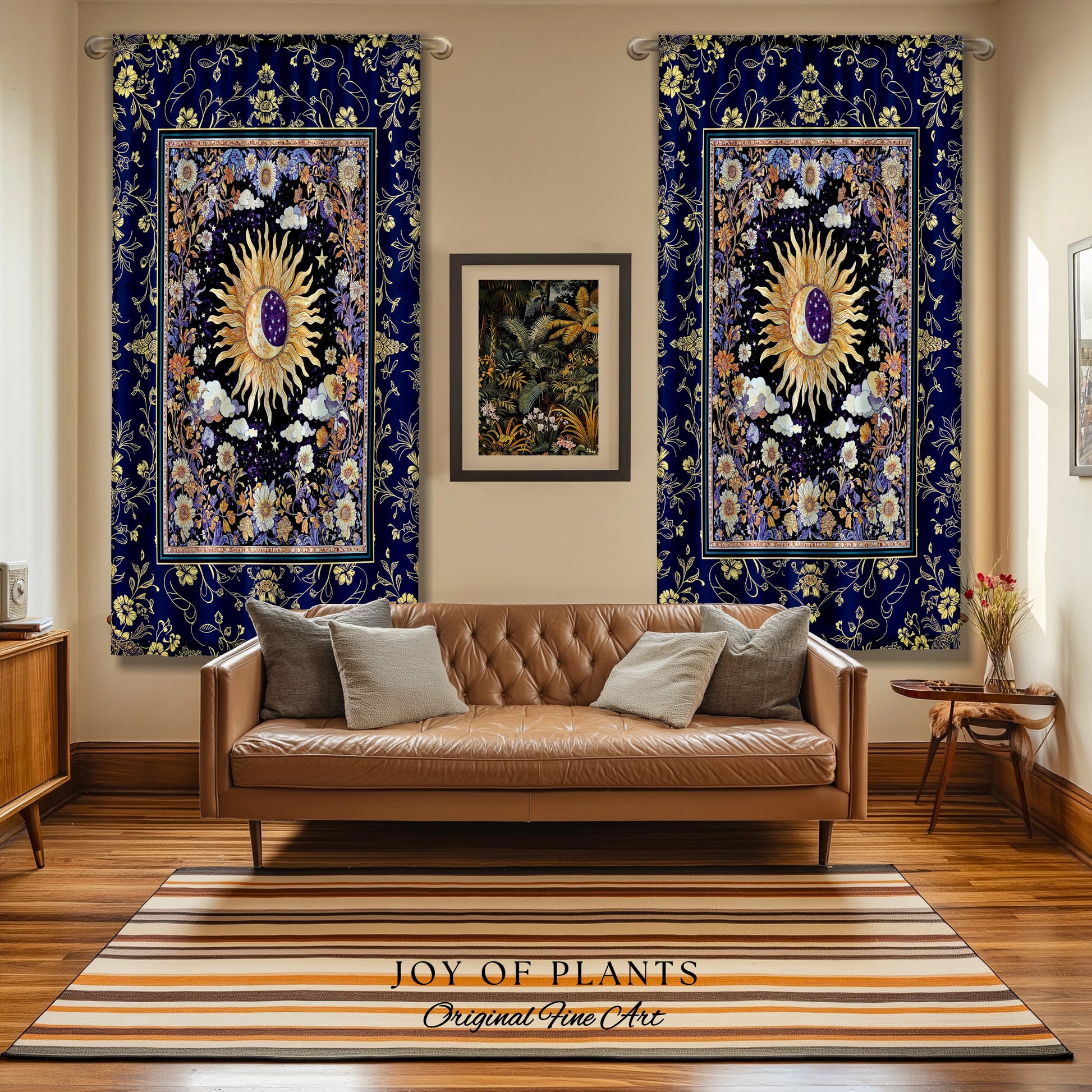 Cosmic Whimsy Fairycore Curtain | Ethereal Sun Drapes for Celestial Bedroom Floral Tarot Theme Sun and Moon Colorful Maximalist Witchy Style