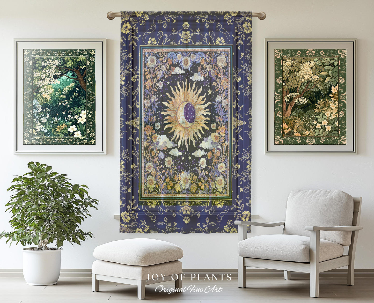 Cosmic Whimsy Fairycore Curtain | Ethereal Sun Drapes for Celestial Bedroom Floral Tarot Theme Sun and Moon Colorful Maximalist Witchy Style
