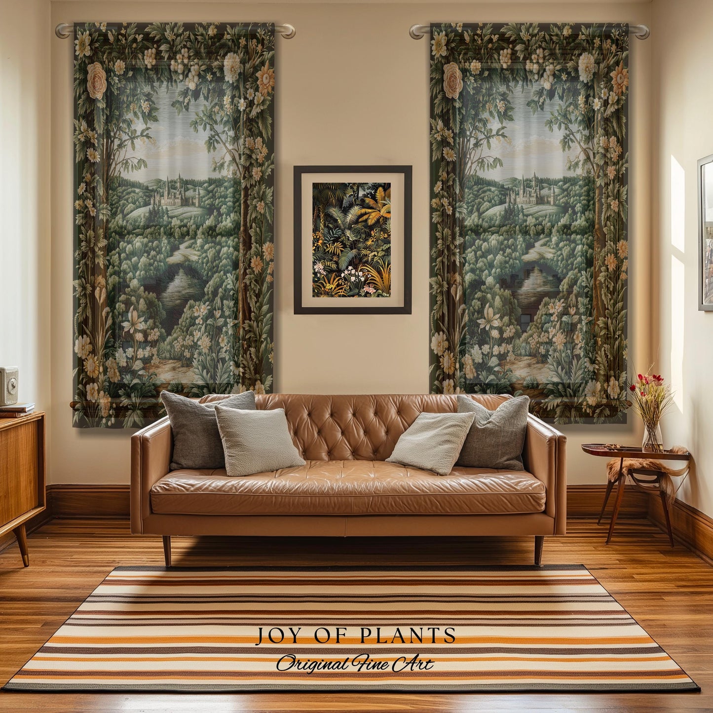Castle Landscape Botanical Curtains | Fairytale Aesthetic Mystic Garden Drapes Fairycore Woodland Nature Princesscore Blackout Panel Floral