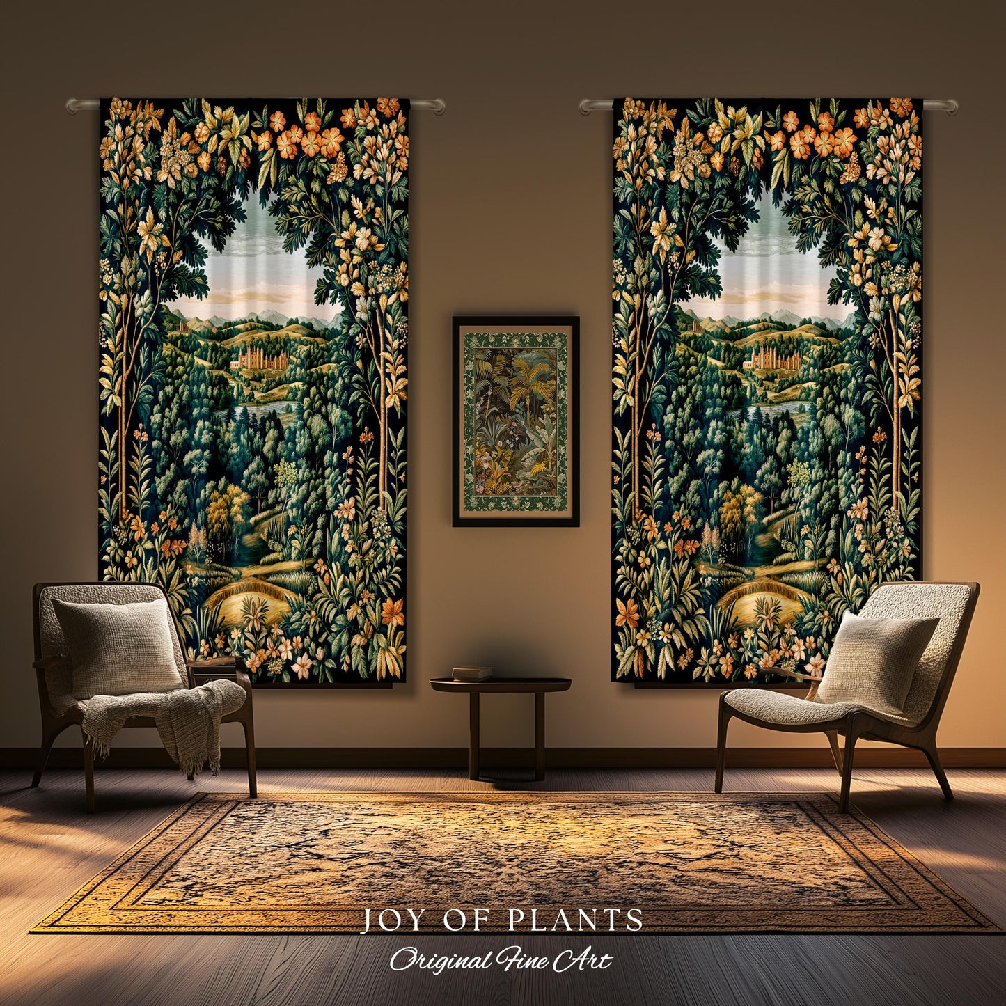Magical Kingdom Folklore Curtains | Medieval Botanical Gothic Victorian Fairytale Garden Drapes Romantic Victorian Landscape Blackout Panel