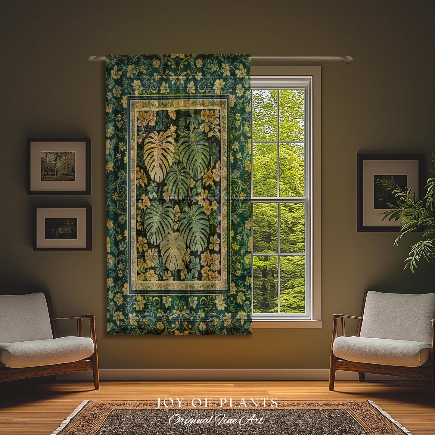 Enchanted Grove Botanical Curtain | Forestcore Home Decor Cottagecore Maximalist Whimsical Monstera Vibes Trendy Bedroom Artwork Drapes |