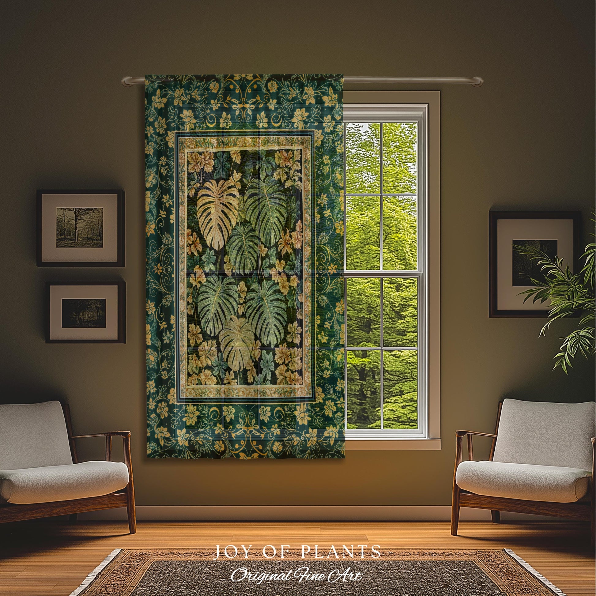 Enchanted Grove Botanical Curtain | Forestcore Home Decor Cottagecore Maximalist Whimsical Monstera Vibes Trendy Bedroom Artwork Drapes |