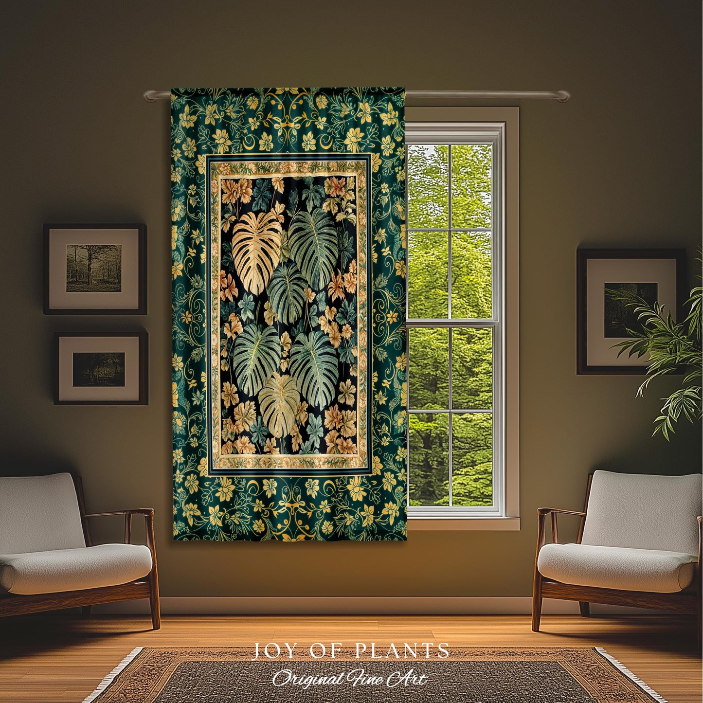 Enchanted Grove Botanical Curtain | Forestcore Home Decor Cottagecore Maximalist Whimsical Monstera Vibes Trendy Bedroom Artwork Drapes |