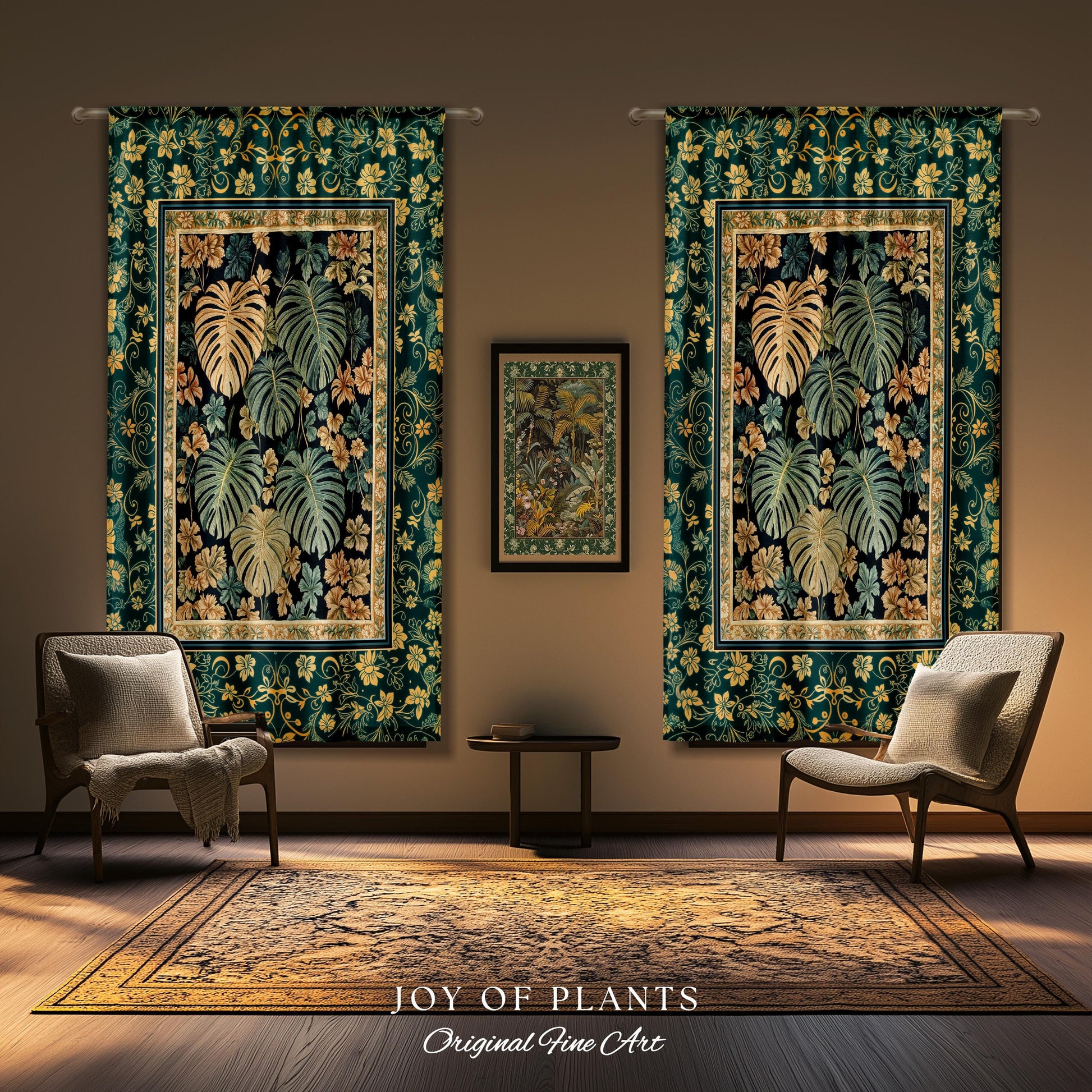 Enchanted Grove Botanical Curtain | Forestcore Home Decor Cottagecore Maximalist Whimsical Monstera Vibes Trendy Bedroom Artwork Drapes |