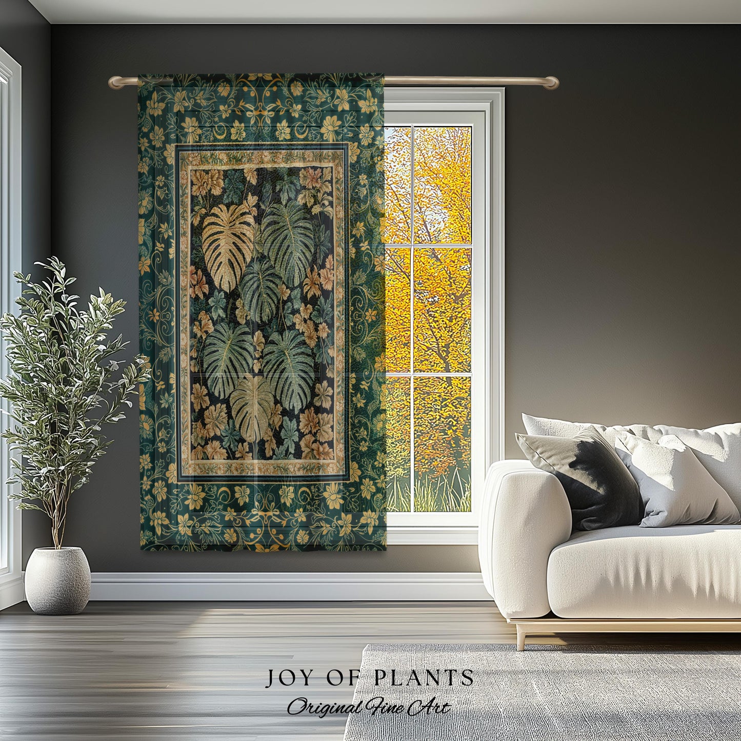 Enchanted Grove Botanical Curtain | Forestcore Home Decor Cottagecore Maximalist Whimsical Monstera Vibes Trendy Bedroom Artwork Drapes |