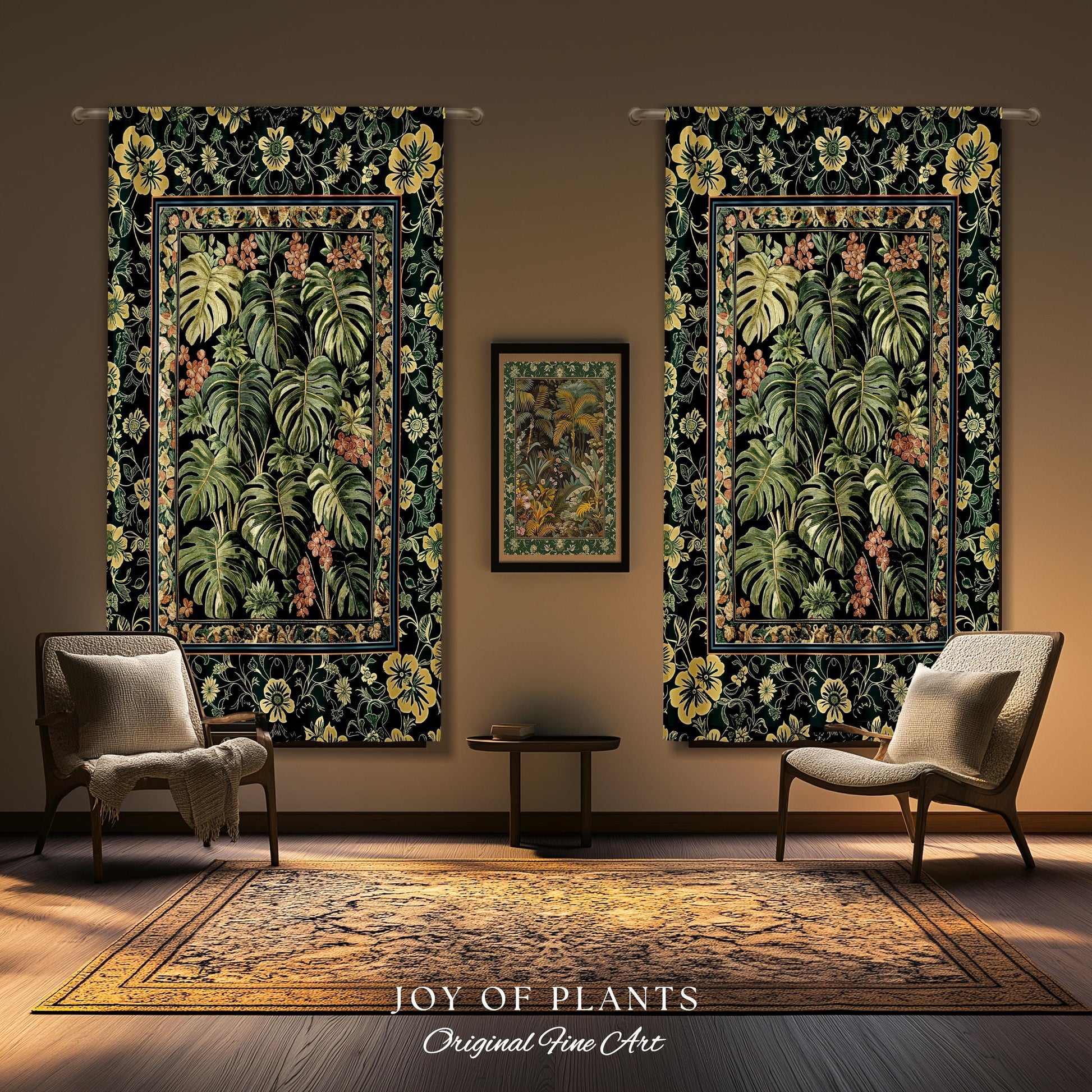 Verdant Flora Jungle Leaves Curtain | Maximalist Forestcore Whimsical Plant Themed Bedroom Monstera Cottagecore Inspired Home Decor Drapes