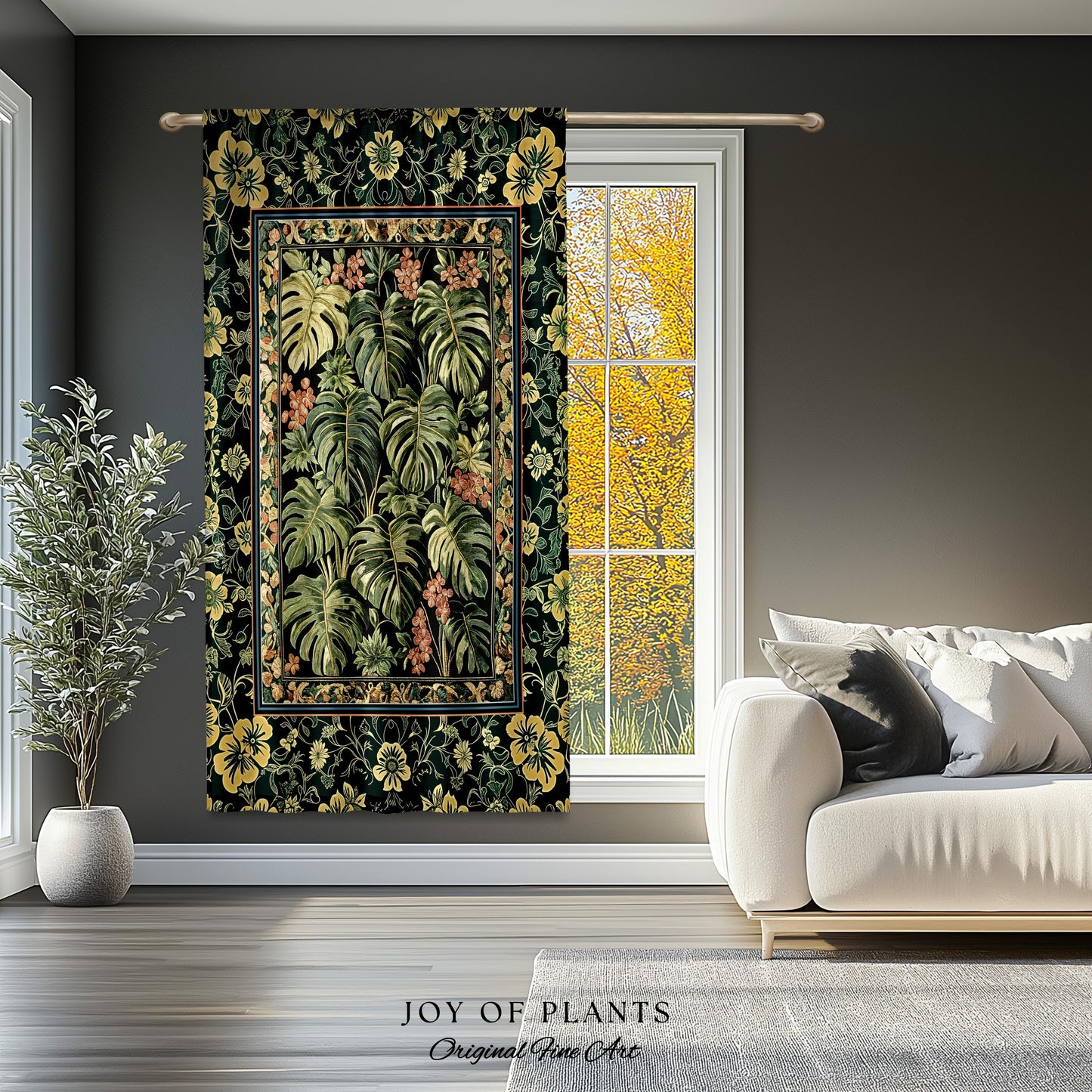 Verdant Flora Jungle Leaves Curtain | Maximalist Forestcore Whimsical Plant Themed Bedroom Monstera Cottagecore Inspired Home Decor Drapes