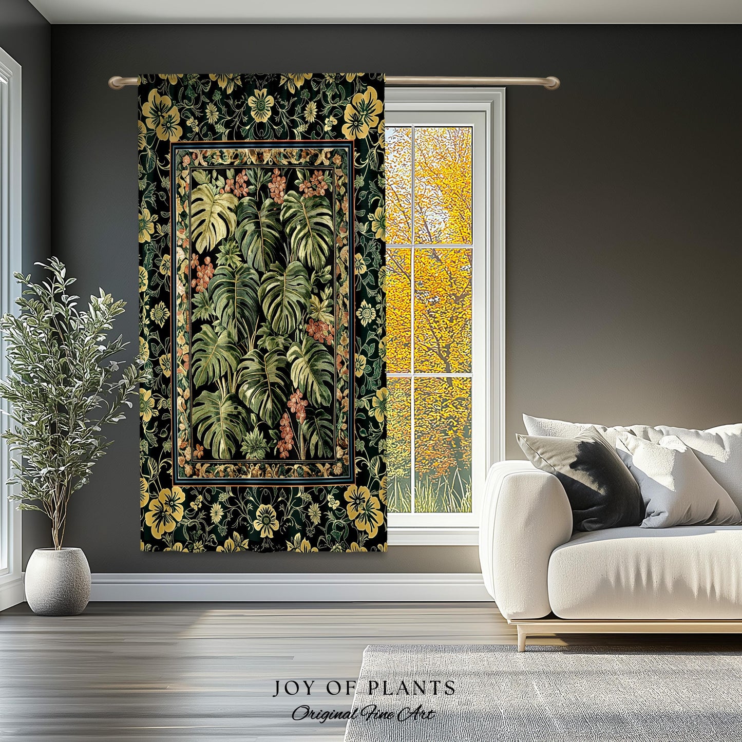 Verdant Flora Jungle Leaves Curtain | Maximalist Forestcore Whimsical Plant Themed Bedroom Monstera Cottagecore Inspired Home Decor Drapes