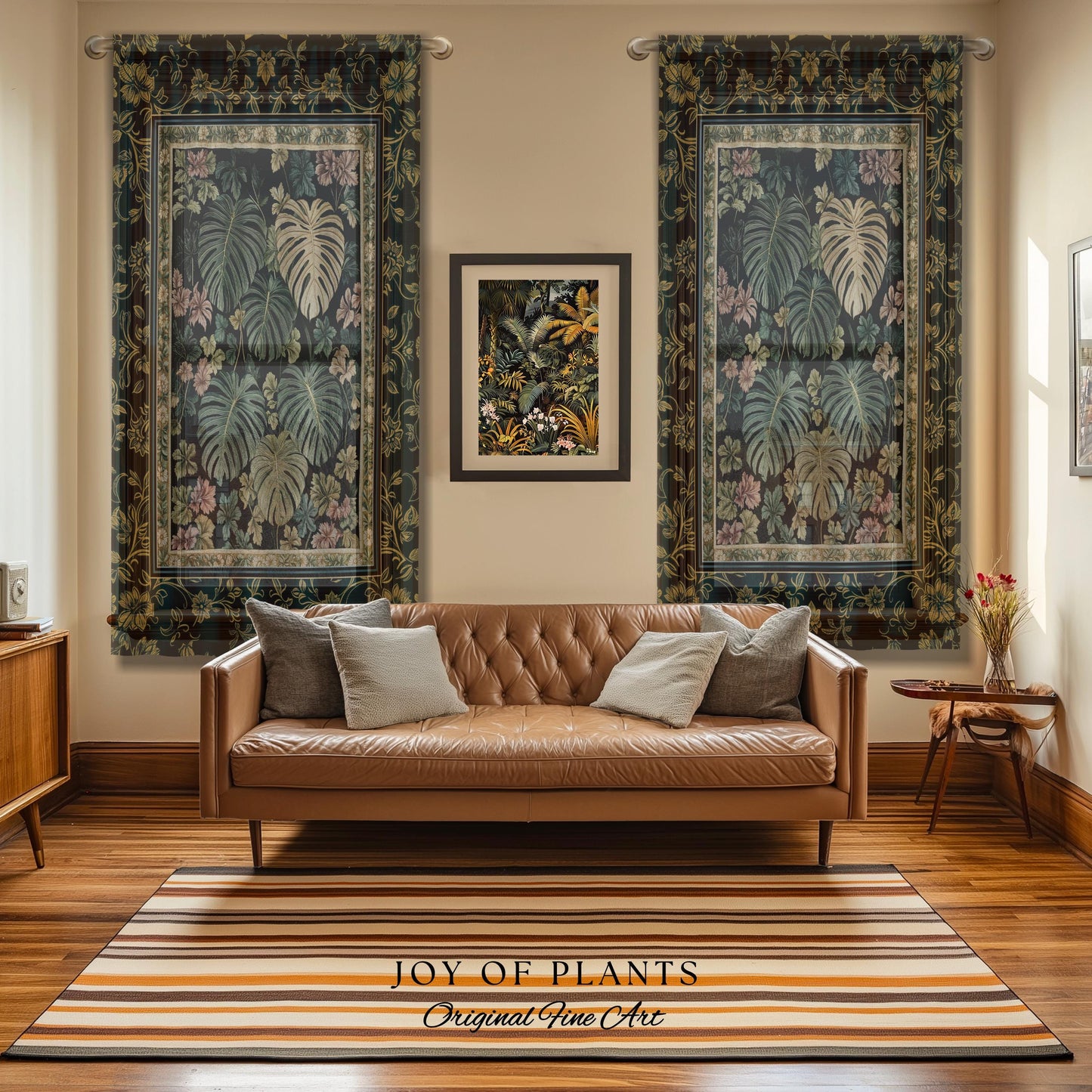 Botanical Cozy Curtain Maximalist Jungle | Plant Lady Decor Monstera Deliciosa Bedroom Woodland Magical Dark Academia Emerald Style Drapes