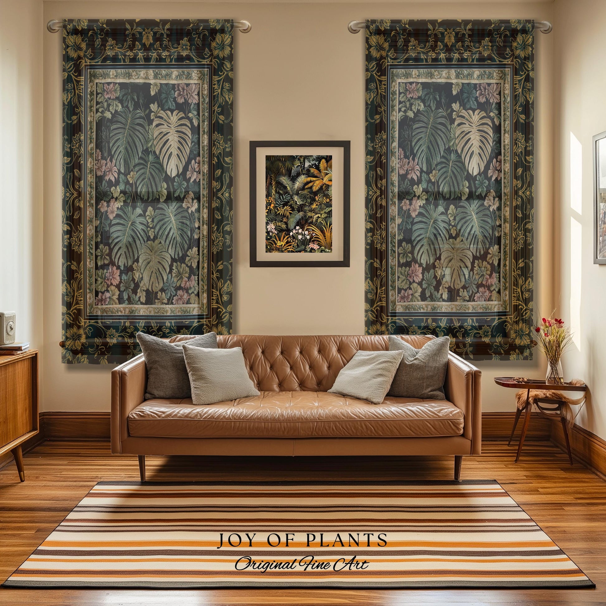 Botanical Cozy Curtain Maximalist Jungle | Plant Lady Decor Monstera Deliciosa Bedroom Woodland Magical Dark Academia Emerald Style Drapes