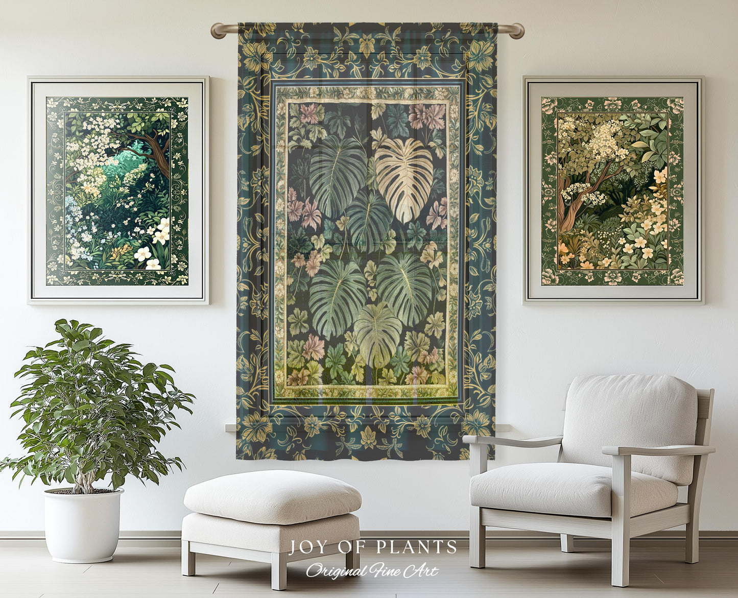 Botanical Cozy Curtain Maximalist Jungle | Plant Lady Decor Monstera Deliciosa Bedroom Woodland Magical Dark Academia Emerald Style Drapes