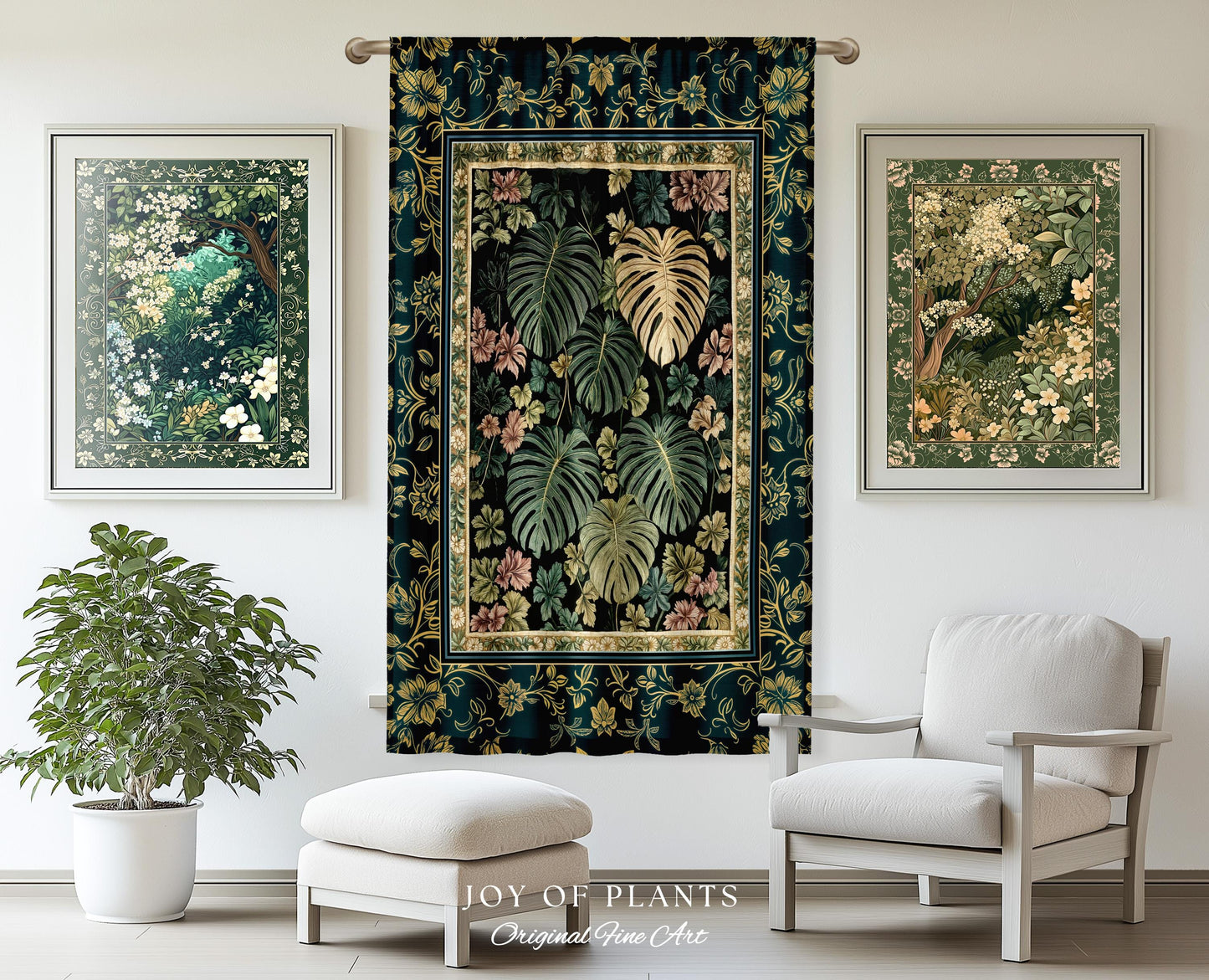 Botanical Cozy Curtain Maximalist Jungle | Plant Lady Decor Monstera Deliciosa Bedroom Woodland Magical Dark Academia Emerald Style Drapes