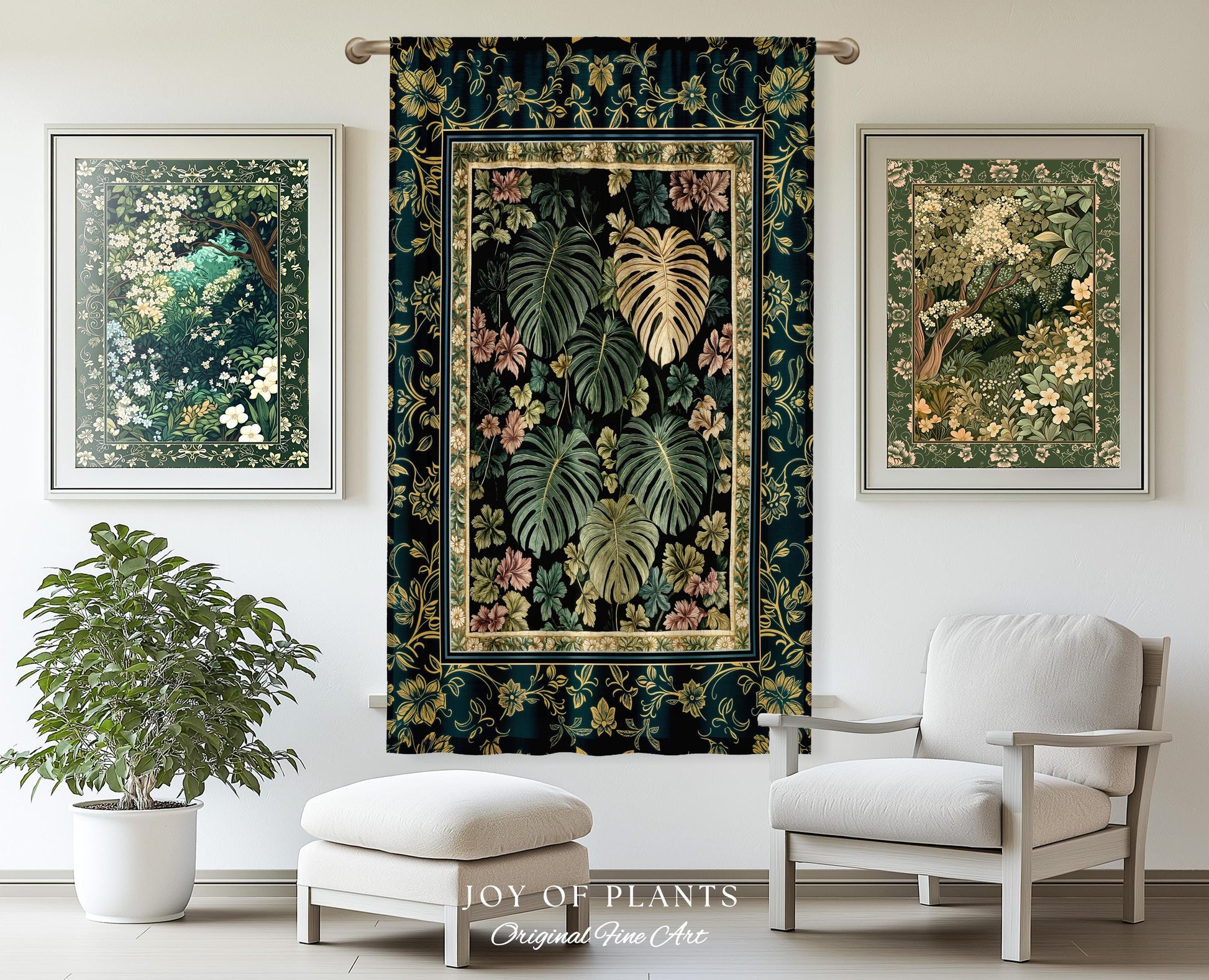 Botanical Cozy Curtain Maximalist Jungle | Plant Lady Decor Monstera Deliciosa Bedroom Woodland Magical Dark Academia Emerald Style Drapes