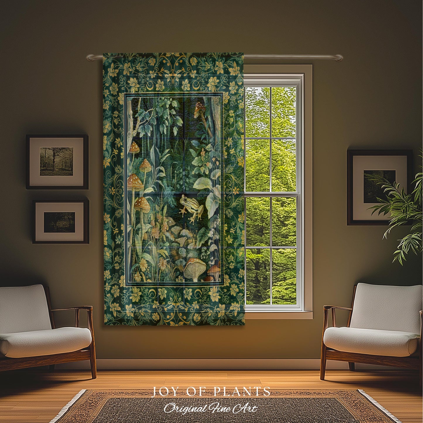 Retro Fungi Forest Curtain | Botanical Wonders Mystic Cute Outdoorsy Eclectic Bathroom Goblincore Fairycore Woodland Theme Tropical Drapes |