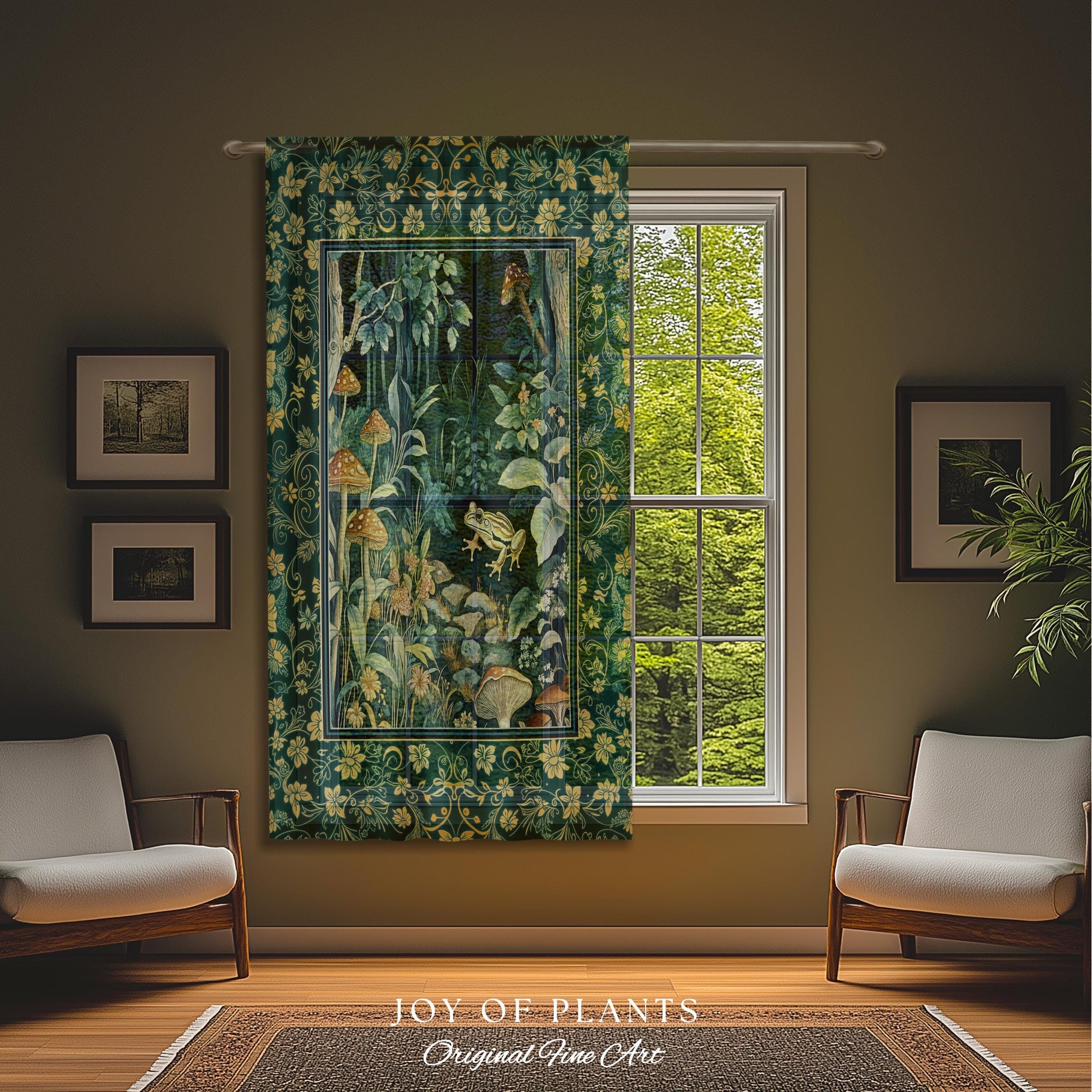 Retro Fungi Forest Curtain | Botanical Wonders Mystic Cute Outdoorsy Eclectic Bathroom Goblincore Fairycore Woodland Theme Tropical Drapes |