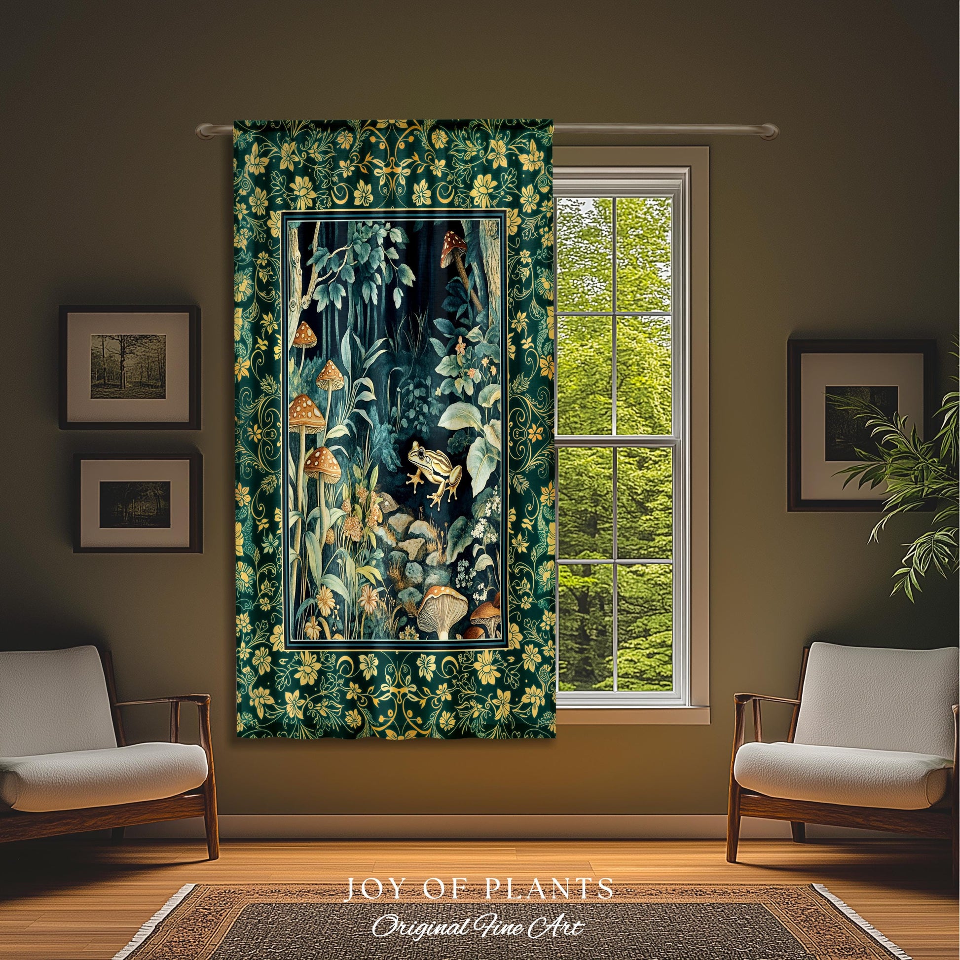 Retro Fungi Forest Curtain | Botanical Wonders Mystic Cute Outdoorsy Eclectic Bathroom Goblincore Fairycore Woodland Theme Tropical Drapes |