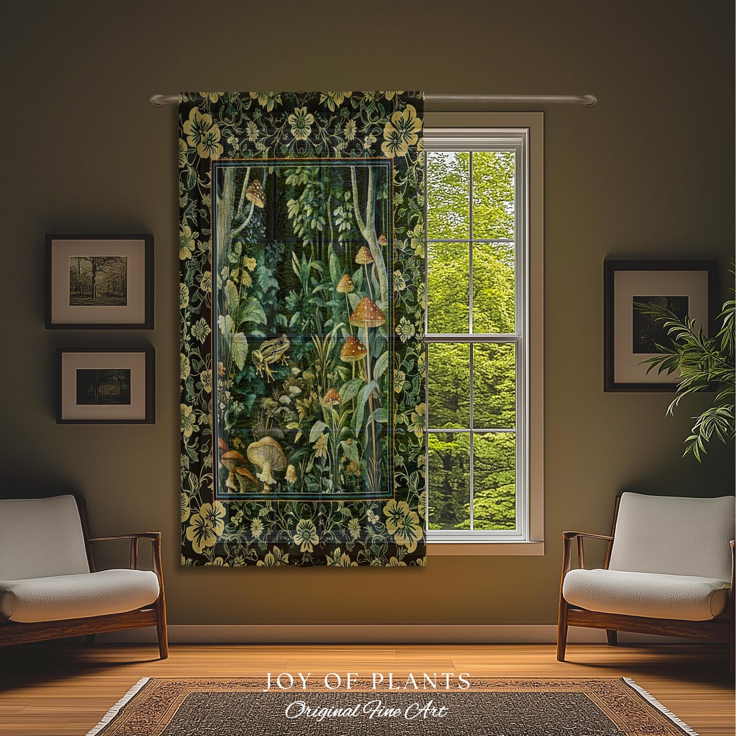 Magical Mushroom Folklore Forest Curtain | Cute Woodland Bedroom Goblincore Forest Woodland Whimsy Toadstool Aesthetic Nature Lover Drapes |