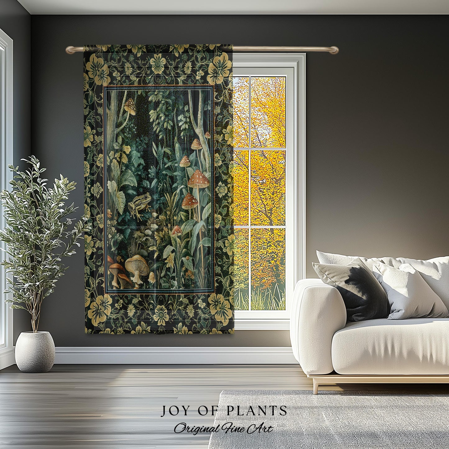 Magical Mushroom Folklore Forest Curtain | Cute Woodland Bedroom Goblincore Forest Woodland Whimsy Toadstool Aesthetic Nature Lover Drapes |