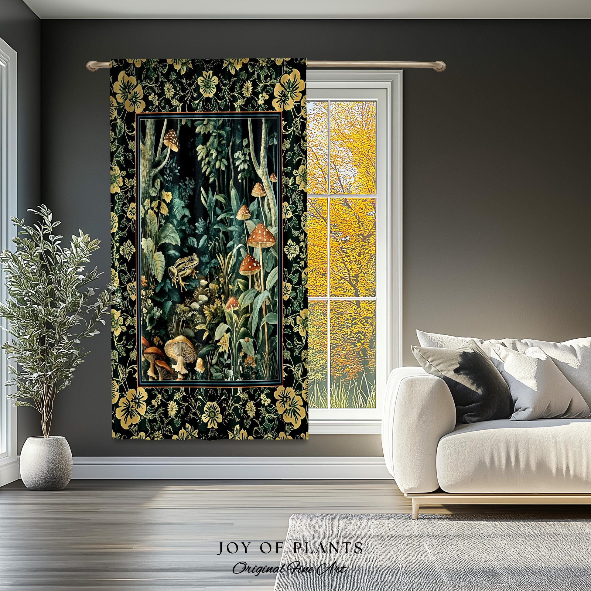 Magical Mushroom Folklore Forest Curtain | Cute Woodland Bedroom Goblincore Forest Woodland Whimsy Toadstool Aesthetic Nature Lover Drapes |