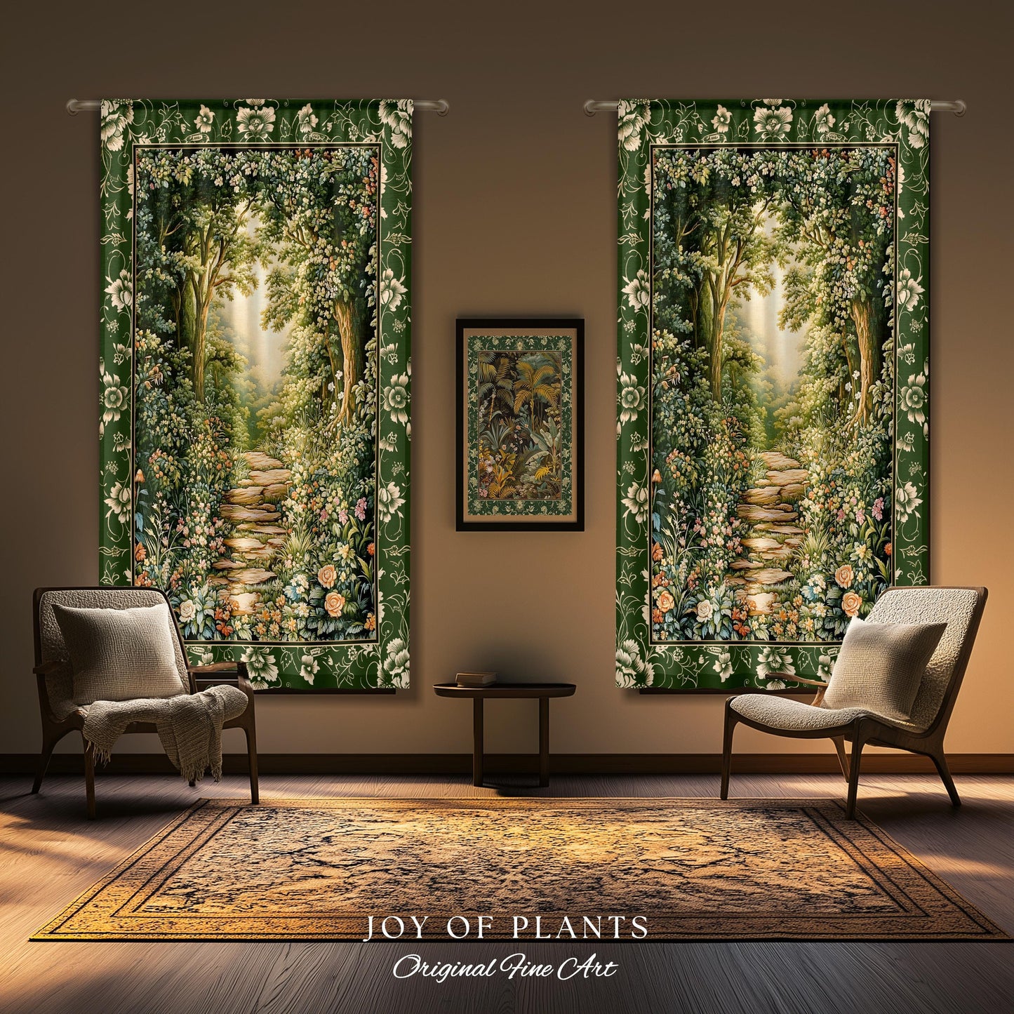 Mystic Garden Fairytale Landscape Curtain | Fairycore Woodland Nature Lover Aesthetic Cozy Earthy Bedroom Decor Whimsical Floral Drapes |