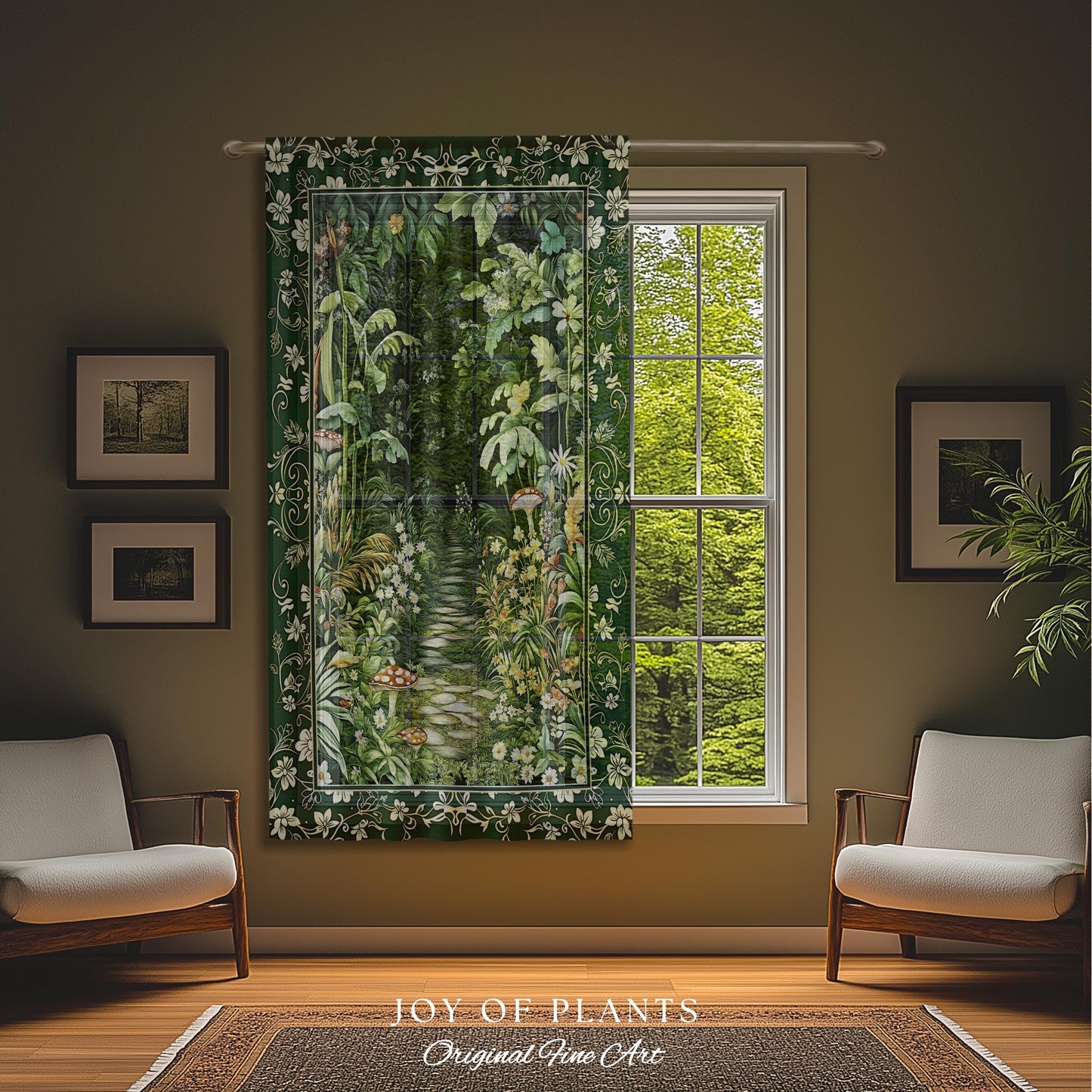 Soft Green Woodland Curtain for Bedroom | Fairycore Woodland Nature Lover Book Nook Cozy Earthy Decor Jungle Whimsical Aesthetic Drapes |