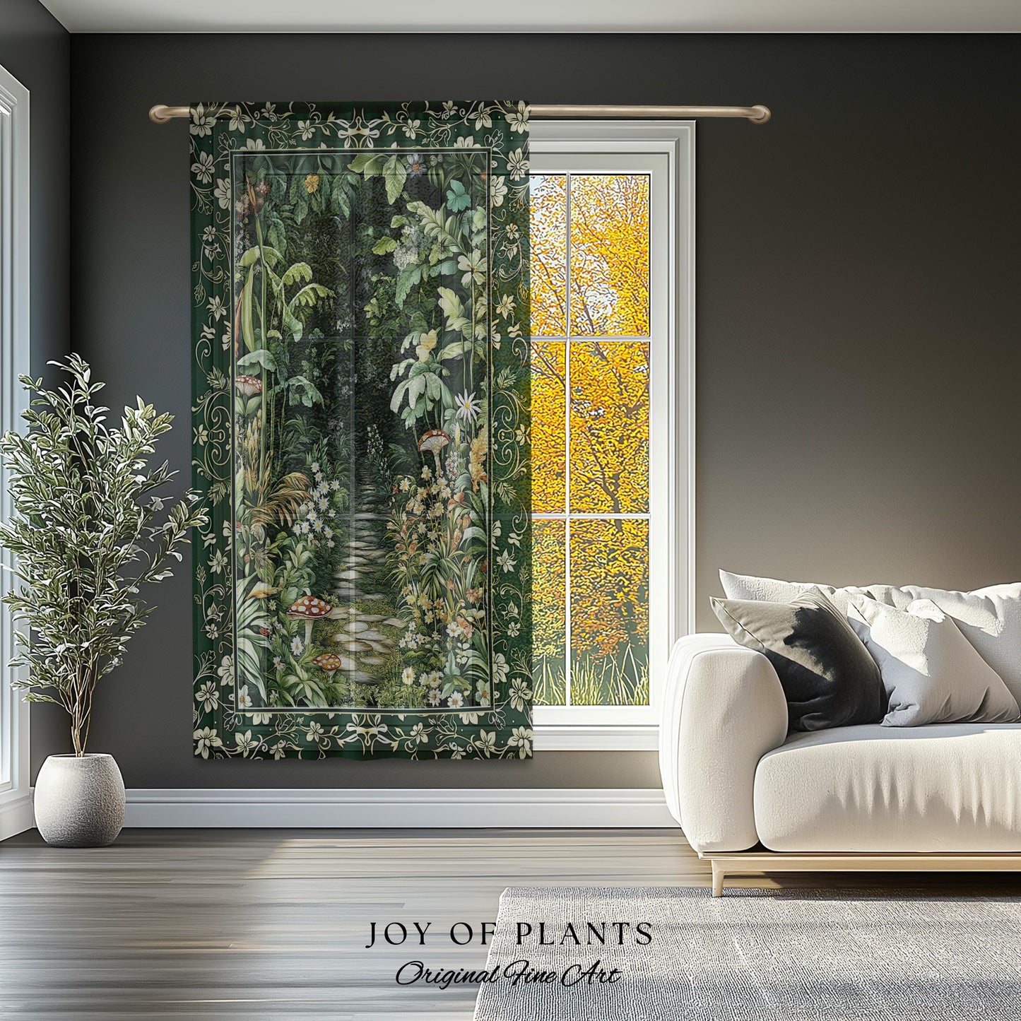 Soft Green Woodland Curtain for Bedroom | Fairycore Woodland Nature Lover Book Nook Cozy Earthy Decor Jungle Whimsical Aesthetic Drapes |