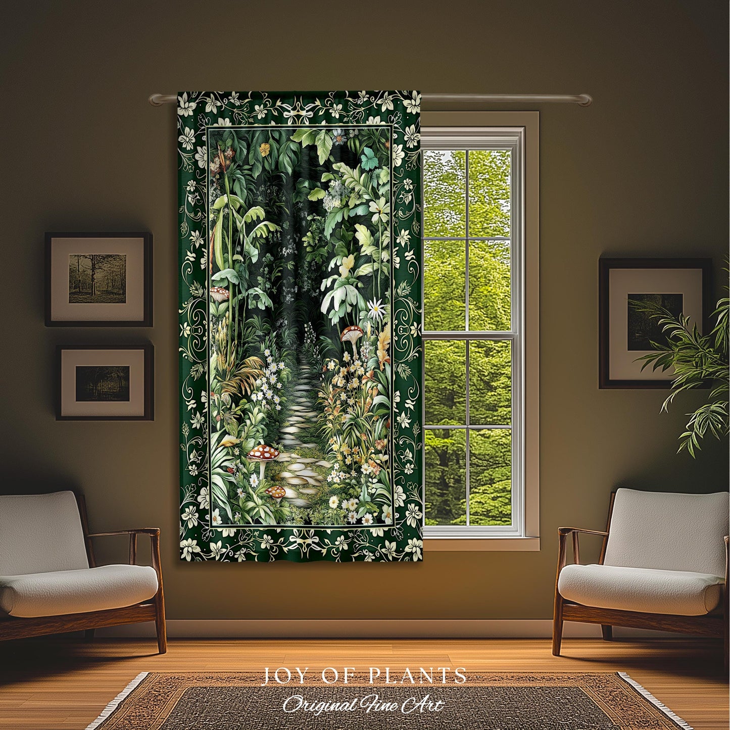 Soft Green Woodland Curtain for Bedroom | Fairycore Woodland Nature Lover Book Nook Cozy Earthy Decor Jungle Whimsical Aesthetic Drapes |
