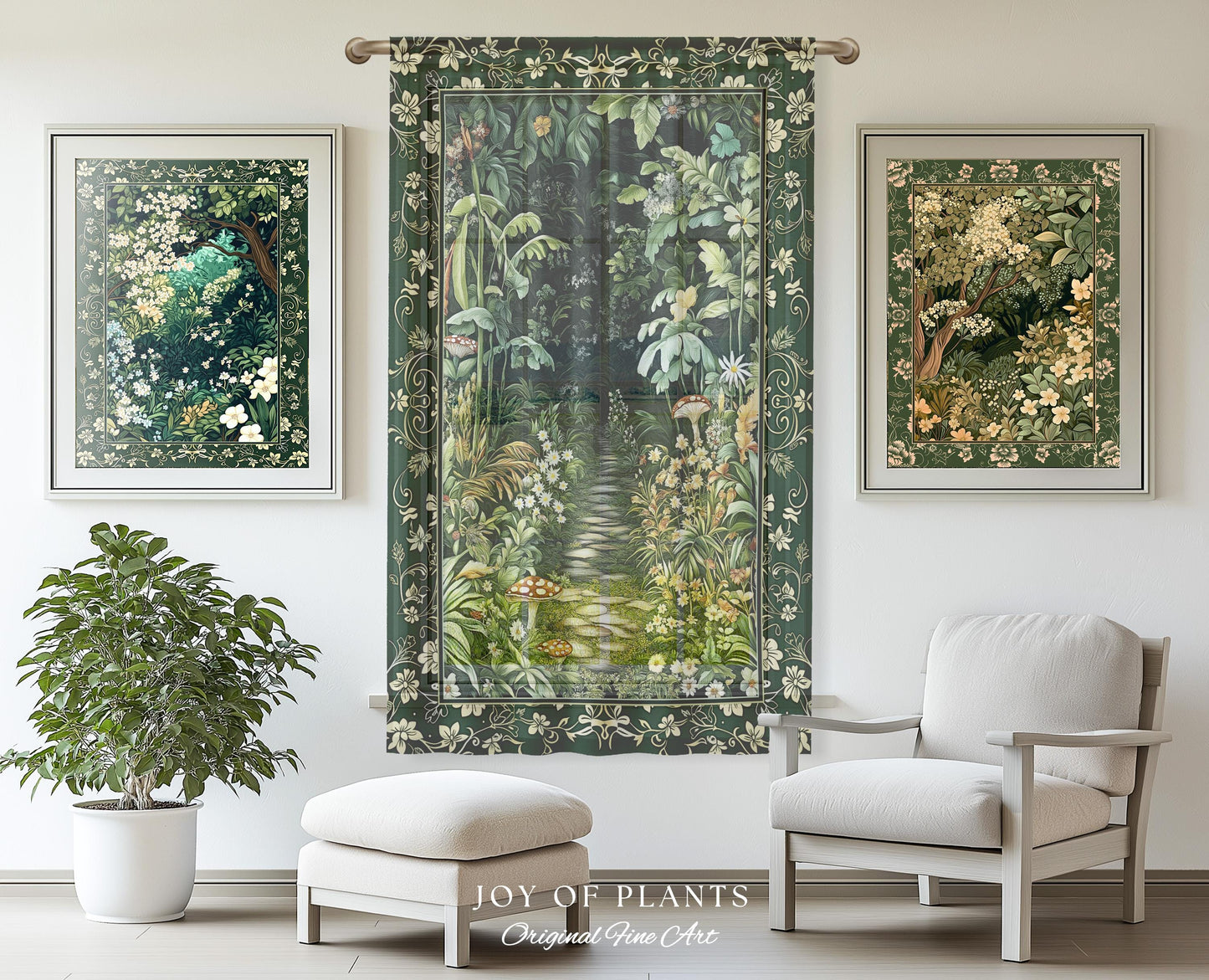 Soft Green Woodland Curtain for Bedroom | Fairycore Woodland Nature Lover Book Nook Cozy Earthy Decor Jungle Whimsical Aesthetic Drapes |